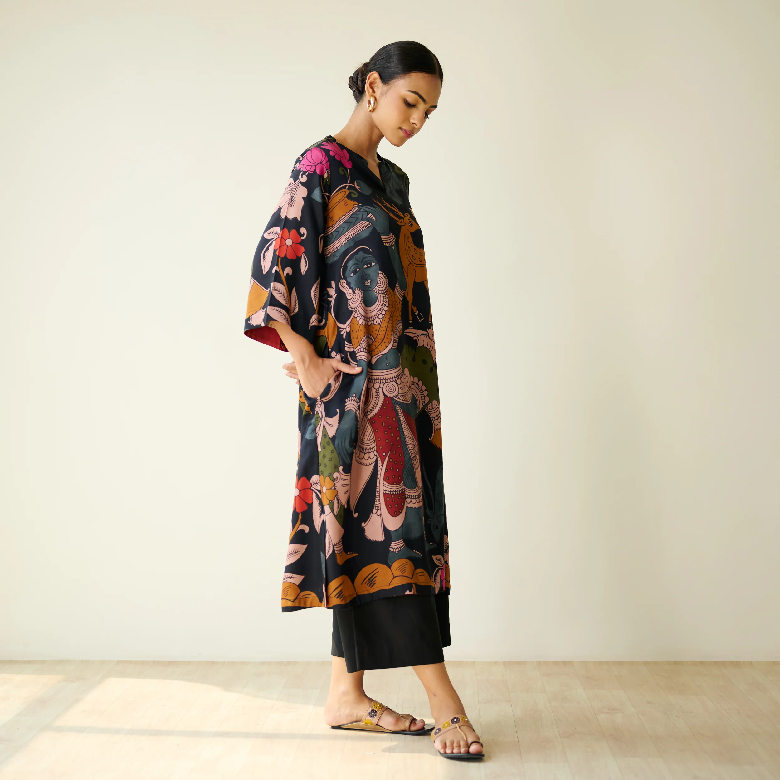 Chitra Modal Satin Kurta - Black - Image 5