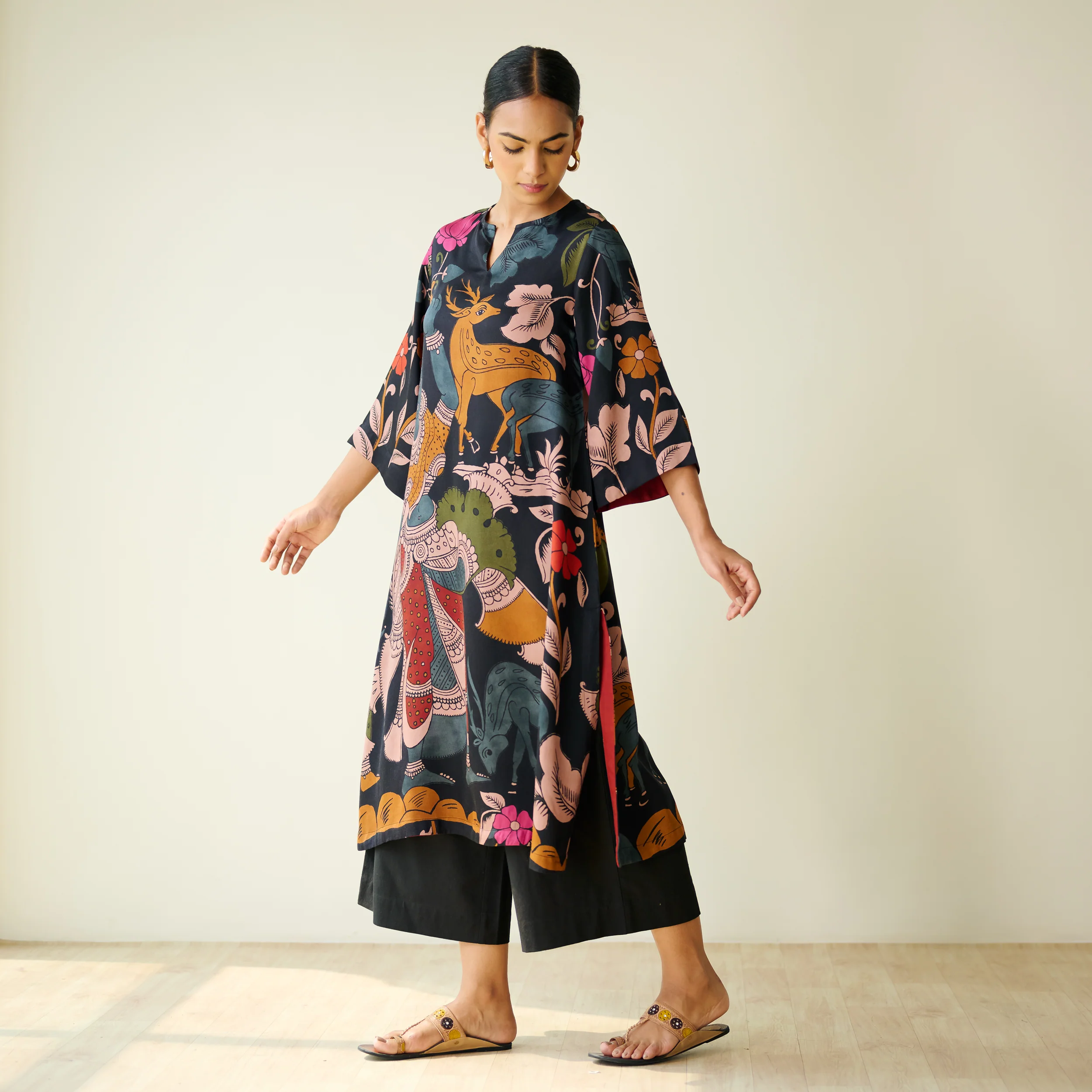 Chitra Modal Satin Kurta - Black - Image 6