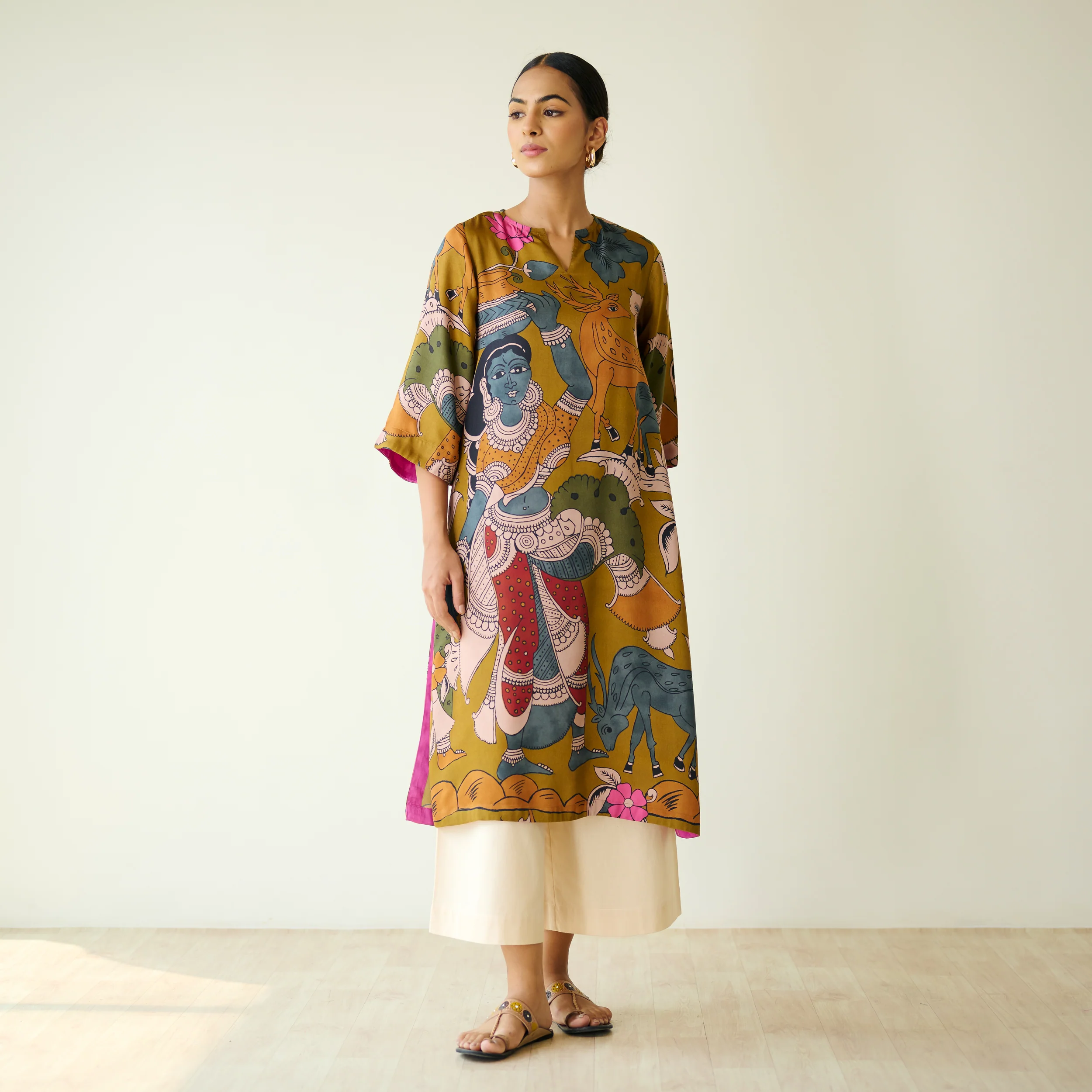 Chitra Modal Satin Kurta - Mustard