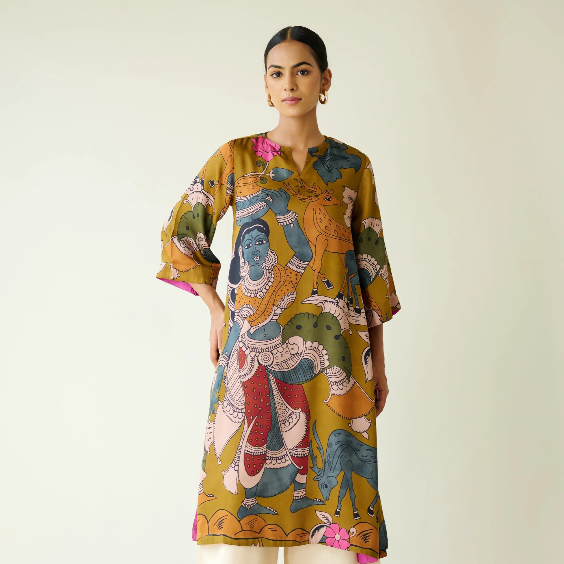 Chitra Modal Satin Kurta - Mustard - Image 2