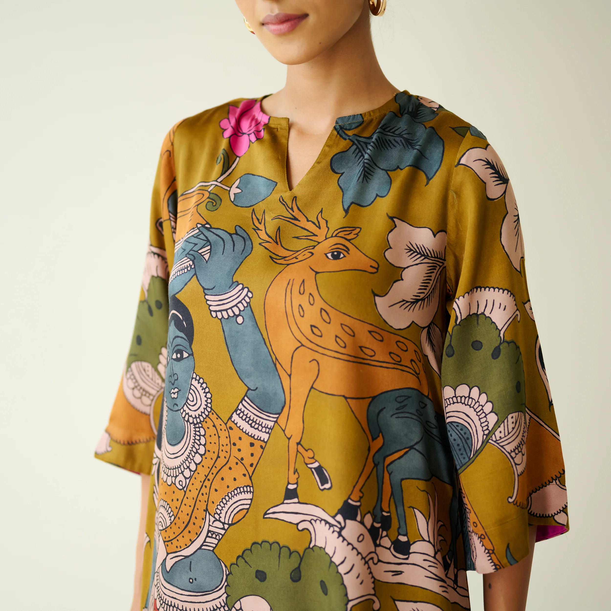 Chitra Modal Satin Kurta - Mustard - Image 3