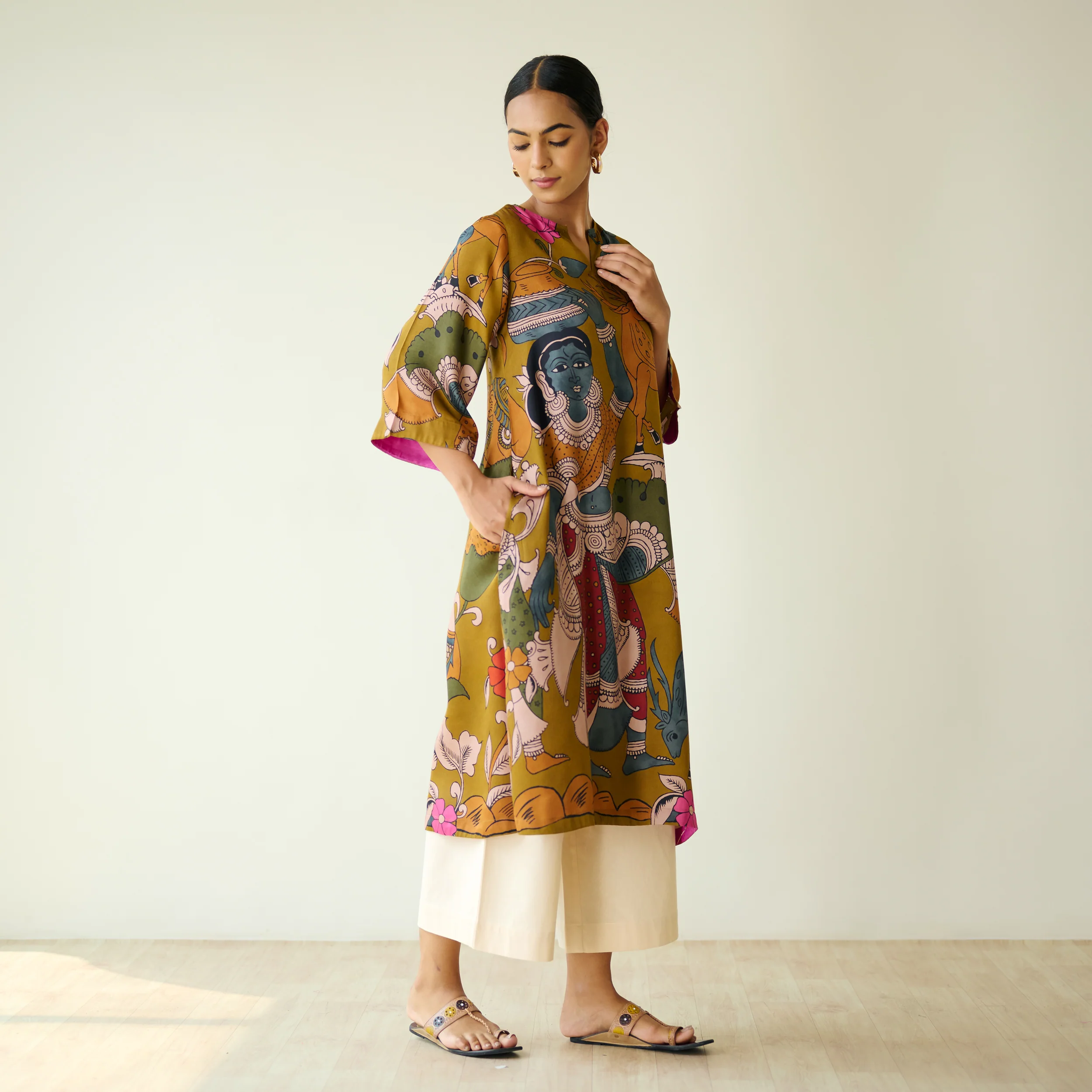 Chitra Modal Satin Kurta - Mustard - Image 4