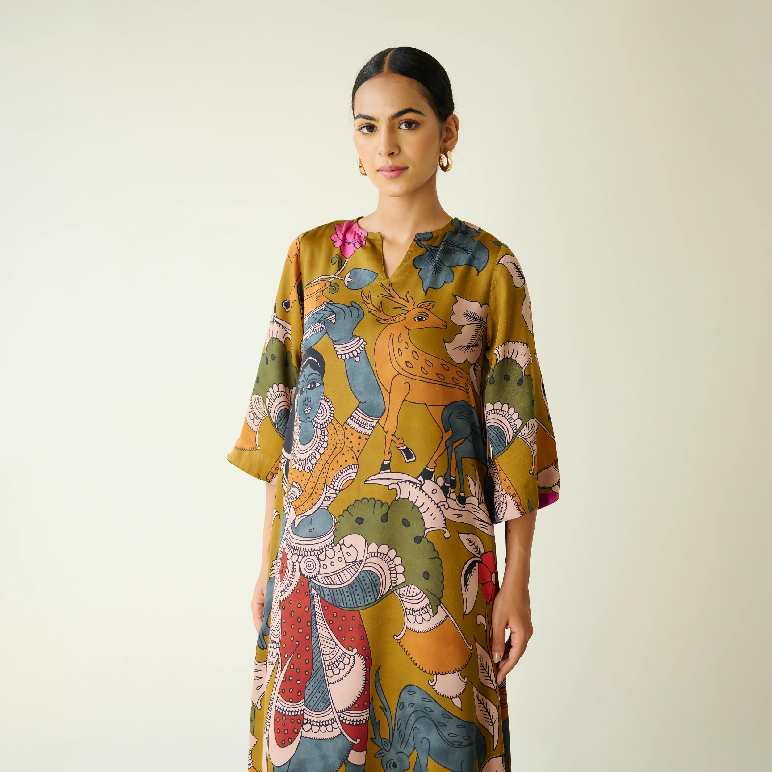 Chitra Modal Satin Kurta - Mustard - Image 5