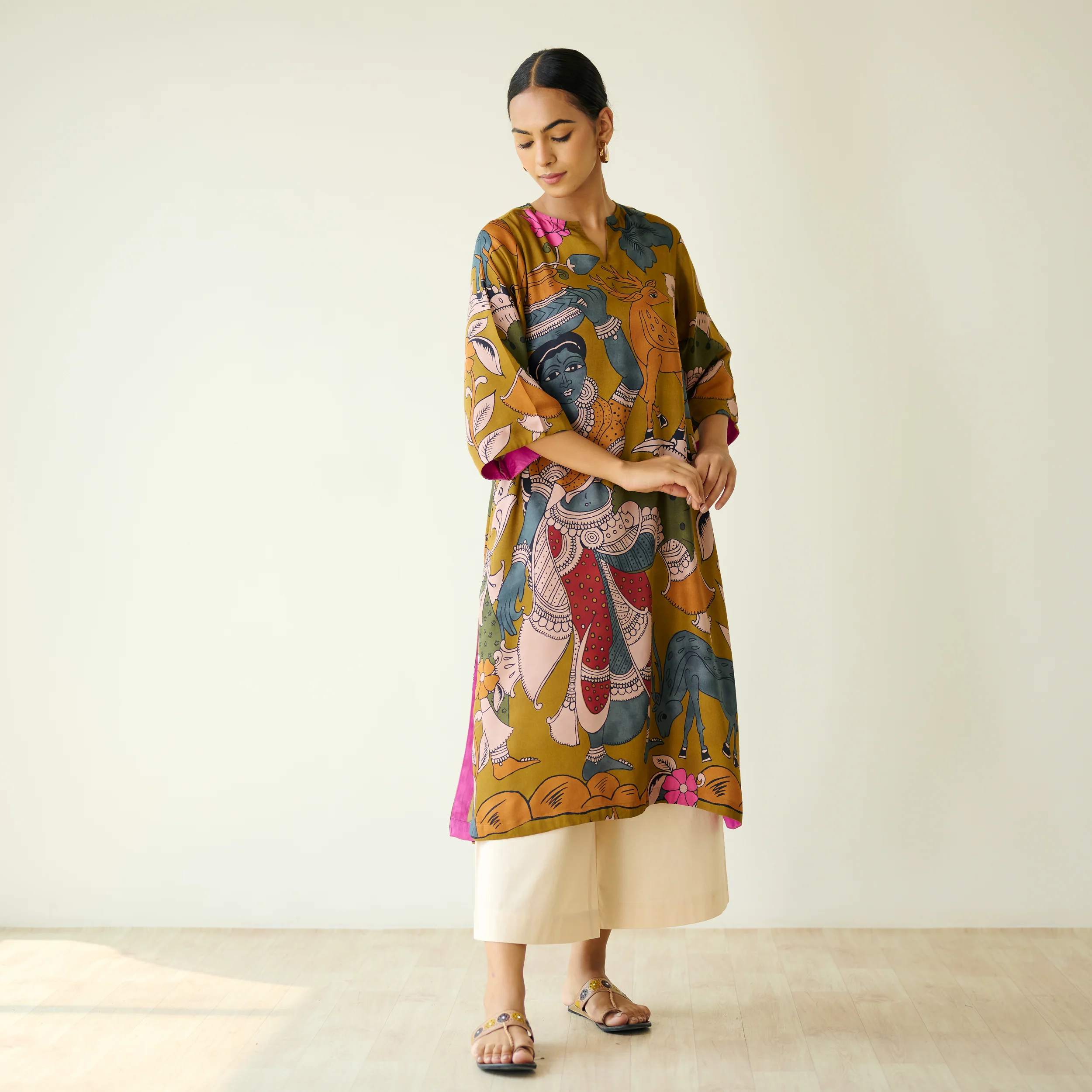 Chitra Modal Satin Kurta - Mustard - Image 8