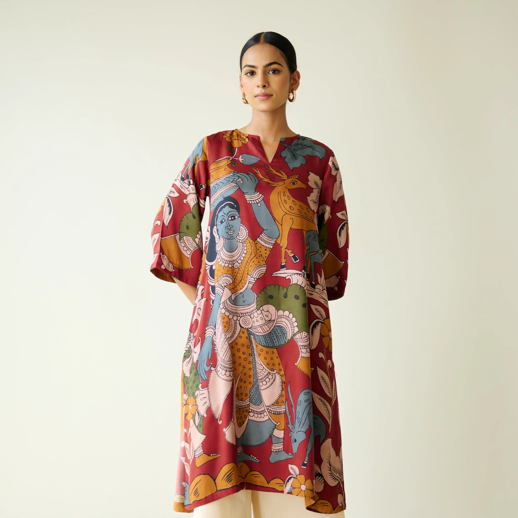 Chitra Modal Satin Kurta - Rust