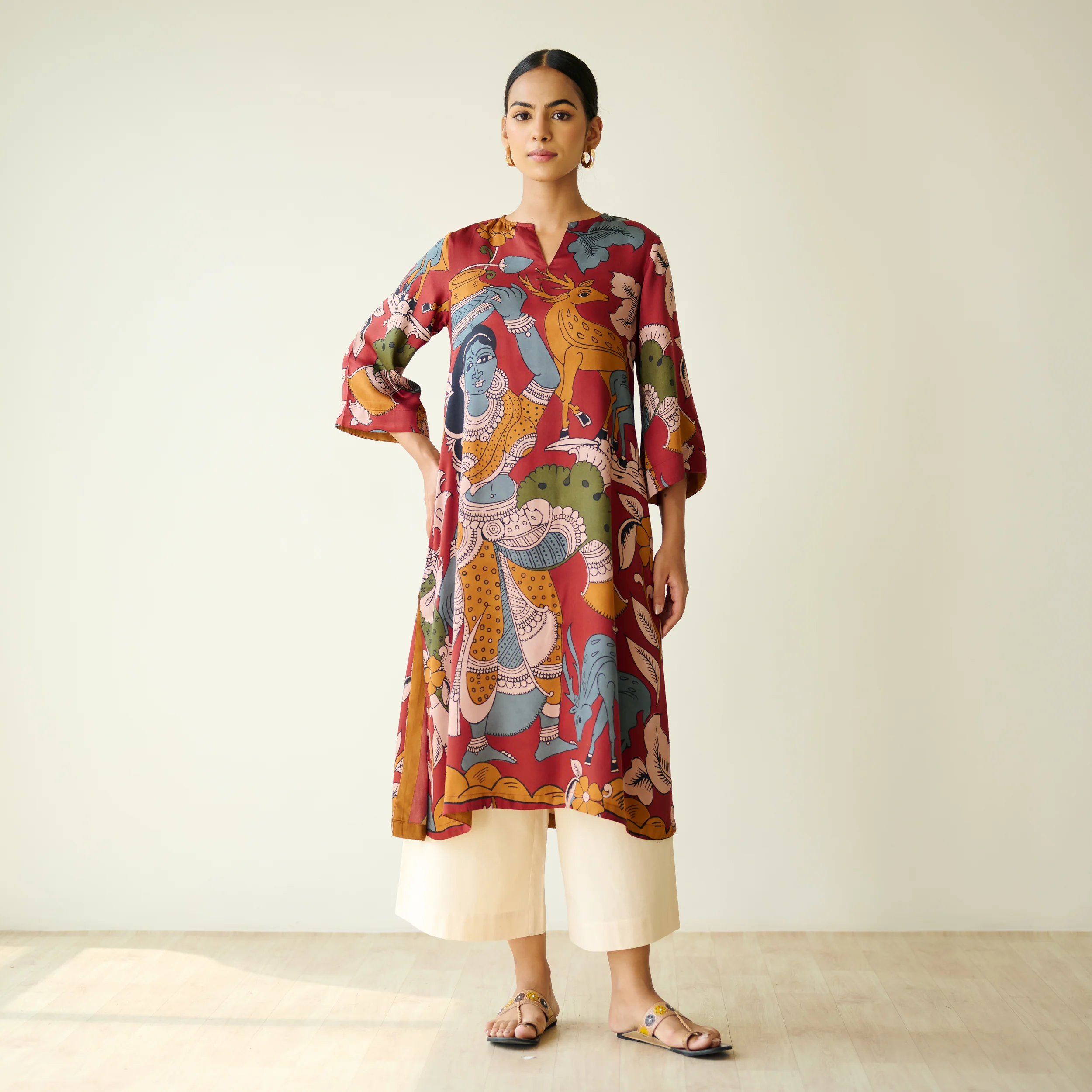 Chitra Modal Satin Kurta - Rust - Image 3