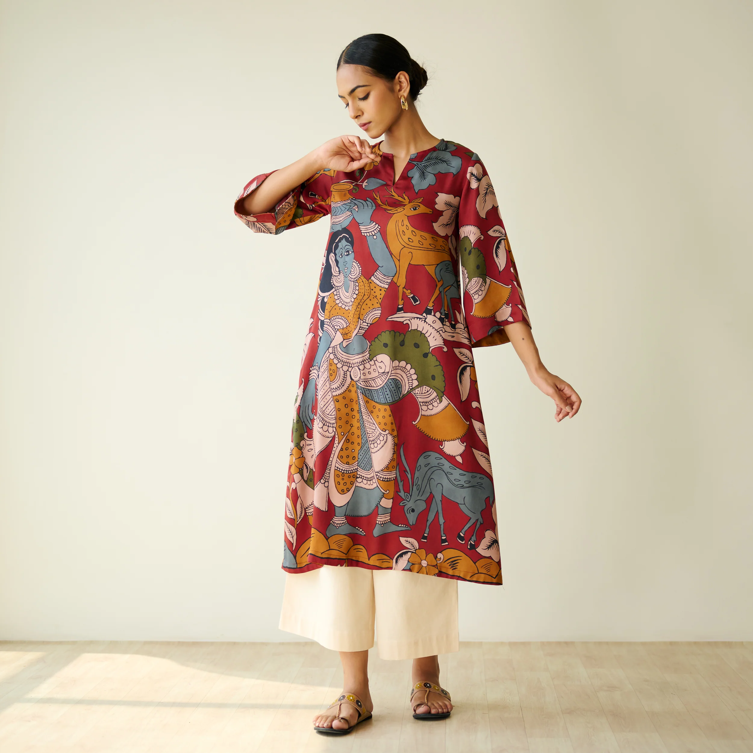 Chitra Modal Satin Kurta - Rust - Image 4