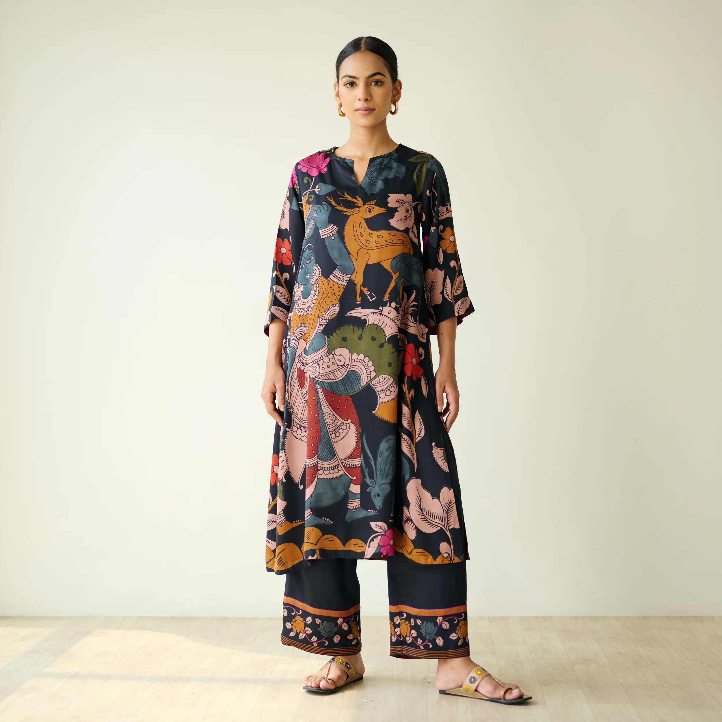 Chitra Modal Satin Kurta Set - Black - Image 10
