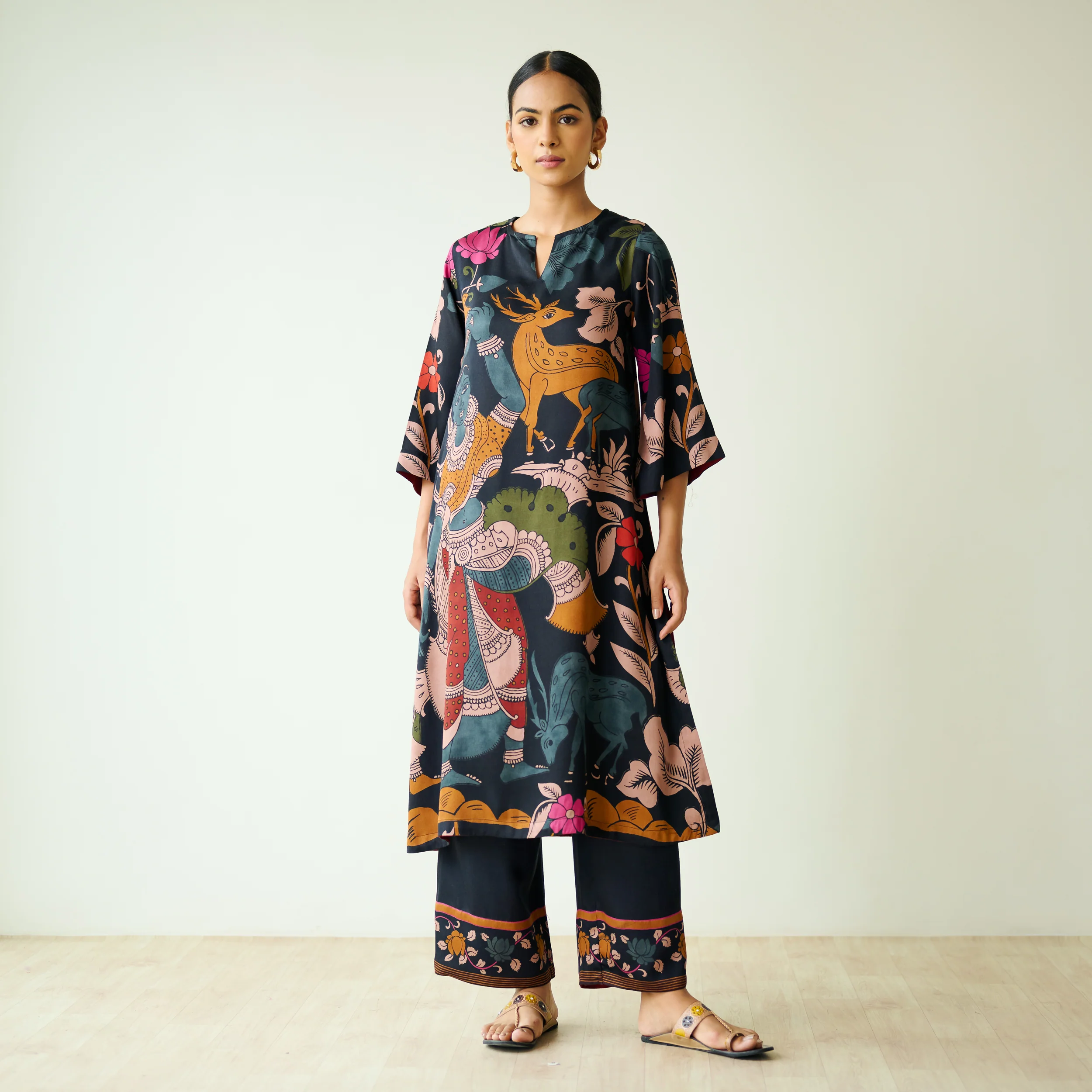 Chitra Modal Satin Kurta Set - Black - Image 3