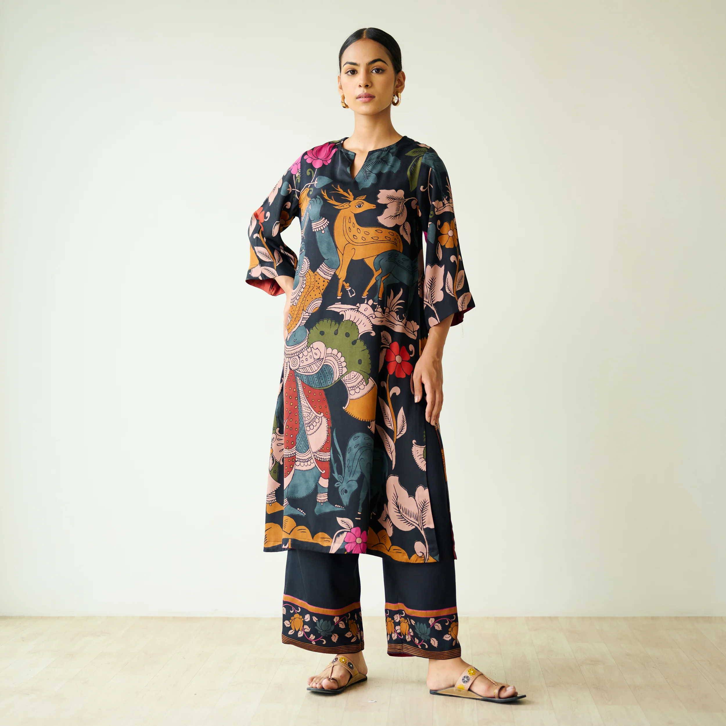 Chitra Modal Satin Kurta Set - Black - Image 8