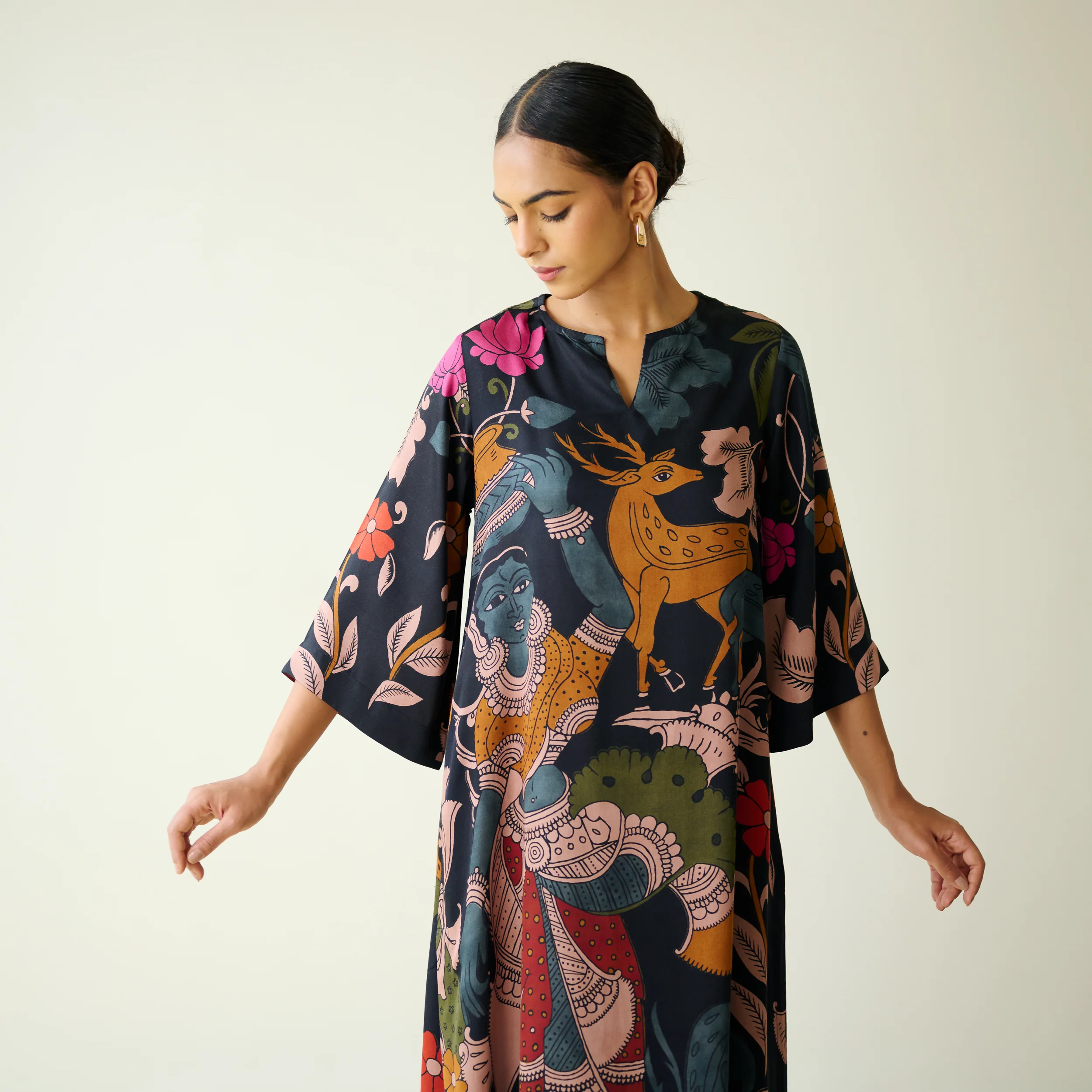 Chitra Modal Satin Kurta Set - Black - Image 9