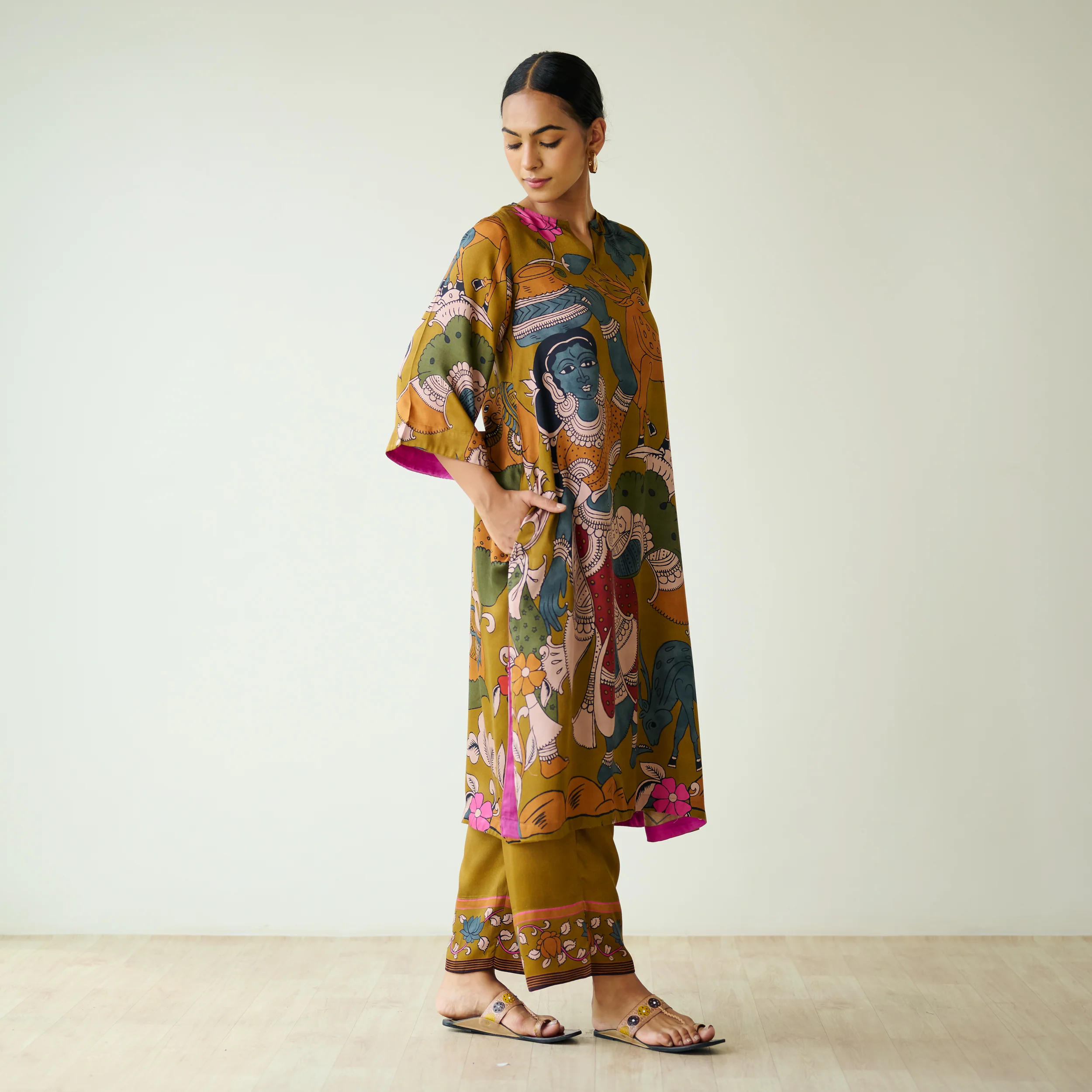 Chitra Modal Satin Kurta Set - Mustard - Image 3
