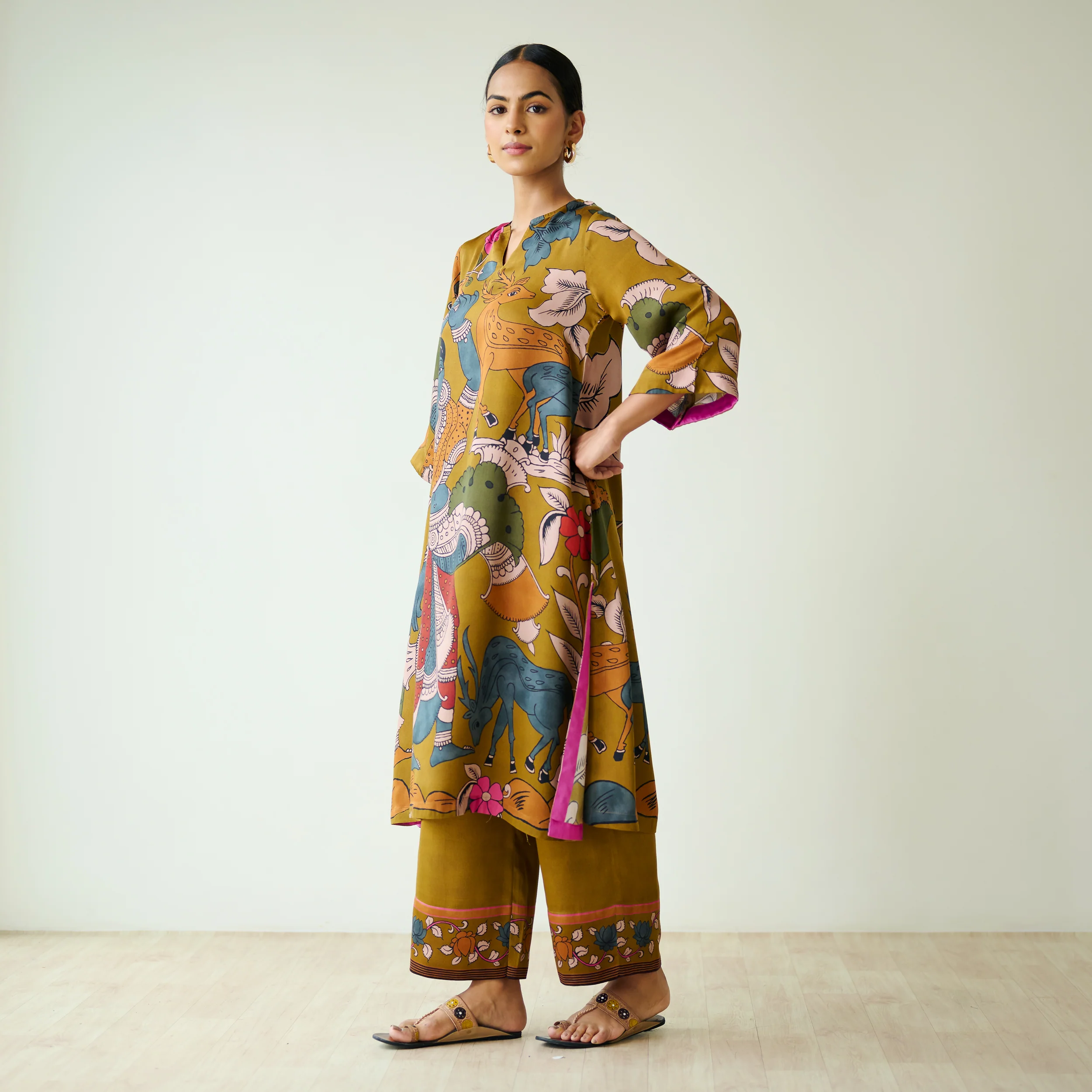 Chitra Modal Satin Kurta Set - Mustard - Image 4