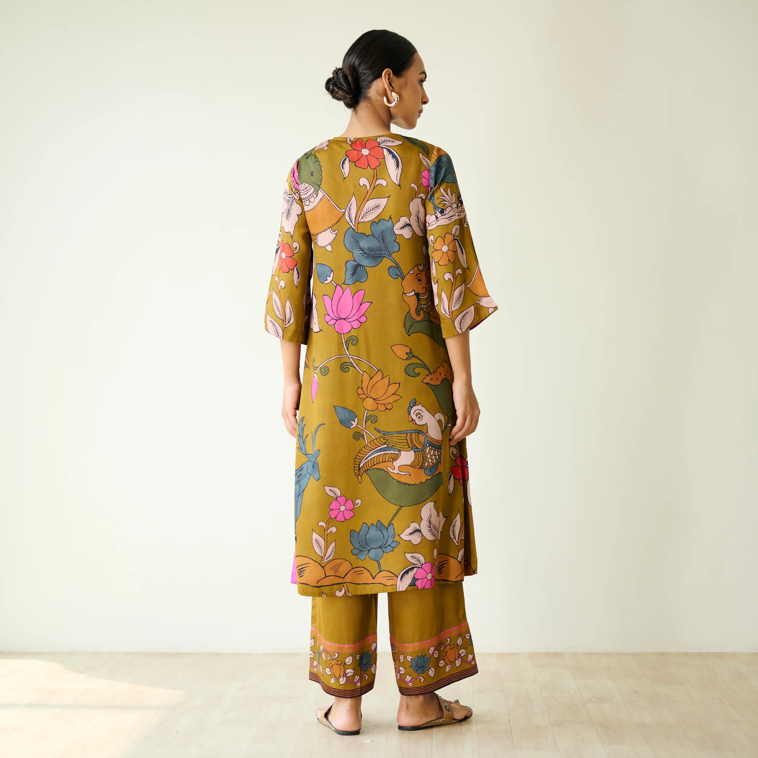 Chitra Modal Satin Kurta Set - Mustard - Image 7