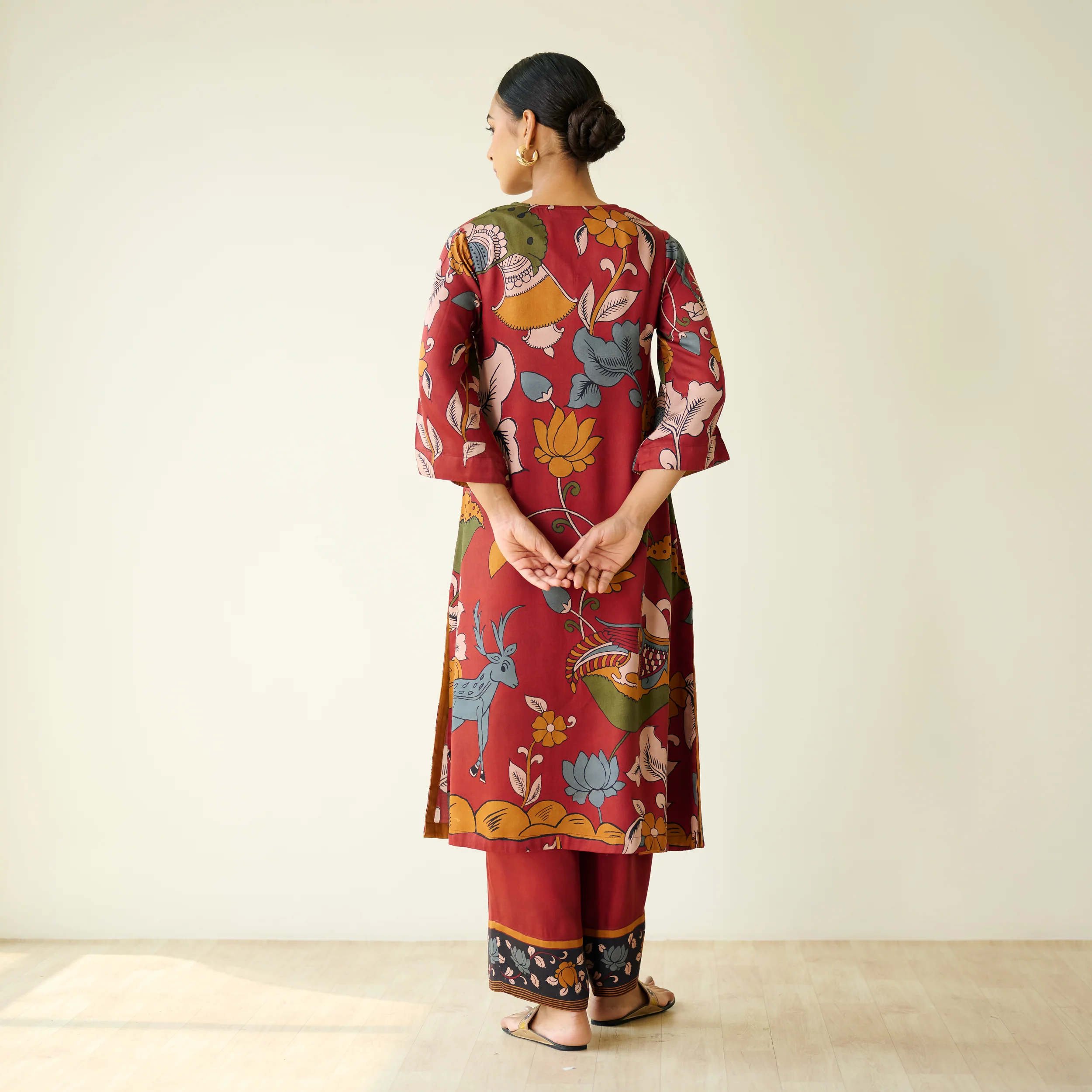 Chitra Modal Satin Kurta Set - Rust - Image 10