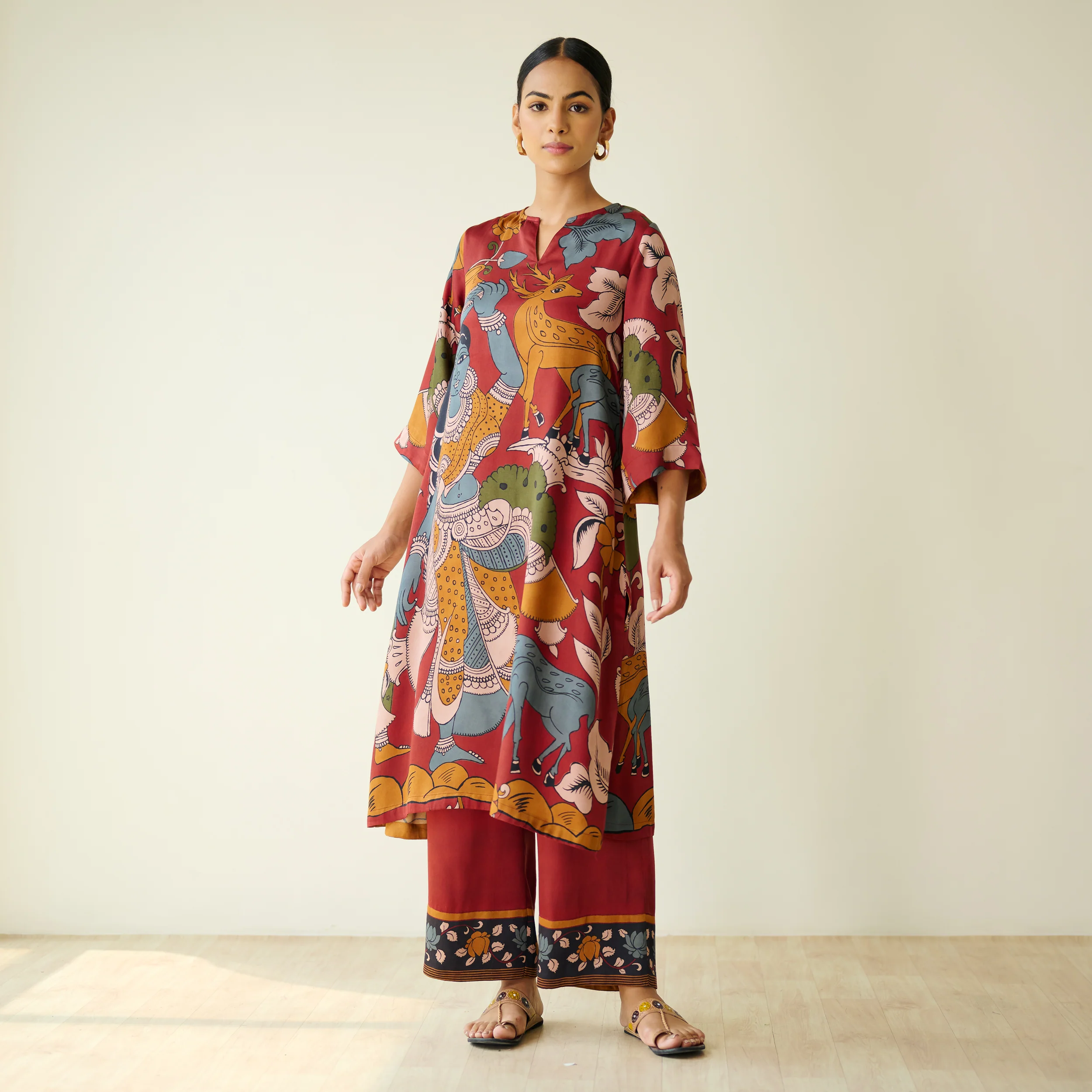 Chitra Modal Satin Kurta Set - Rust - Image 4