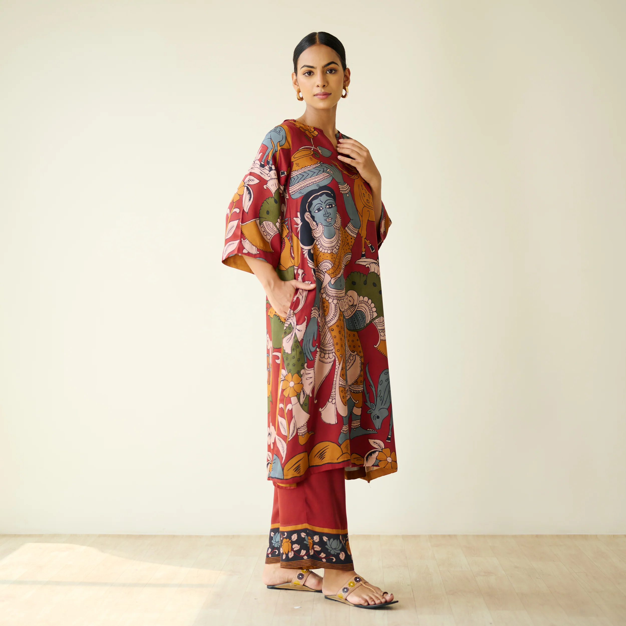 Chitra Modal Satin Kurta Set - Rust - Image 5