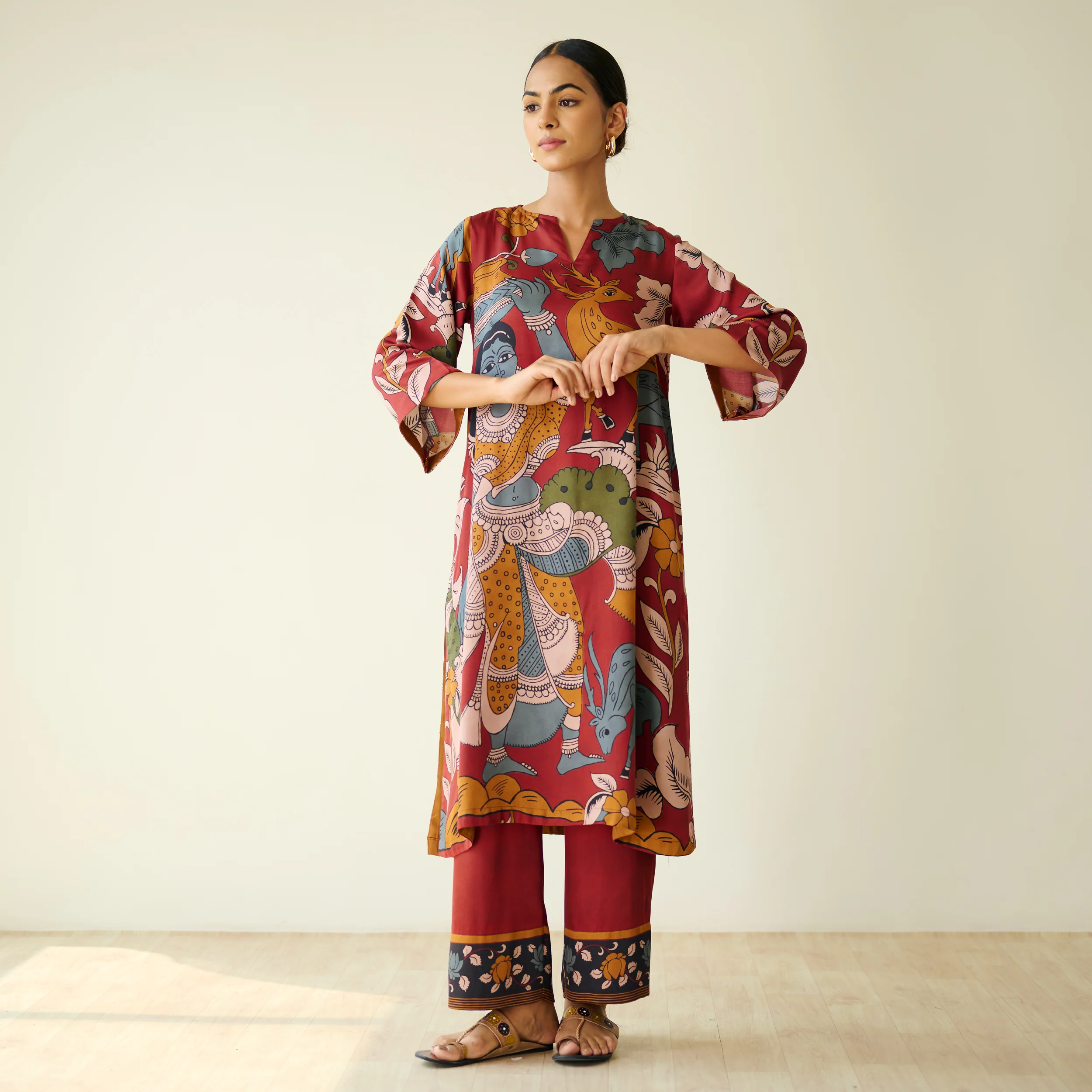 Chitra Modal Satin Kurta Set - Rust - Image 9