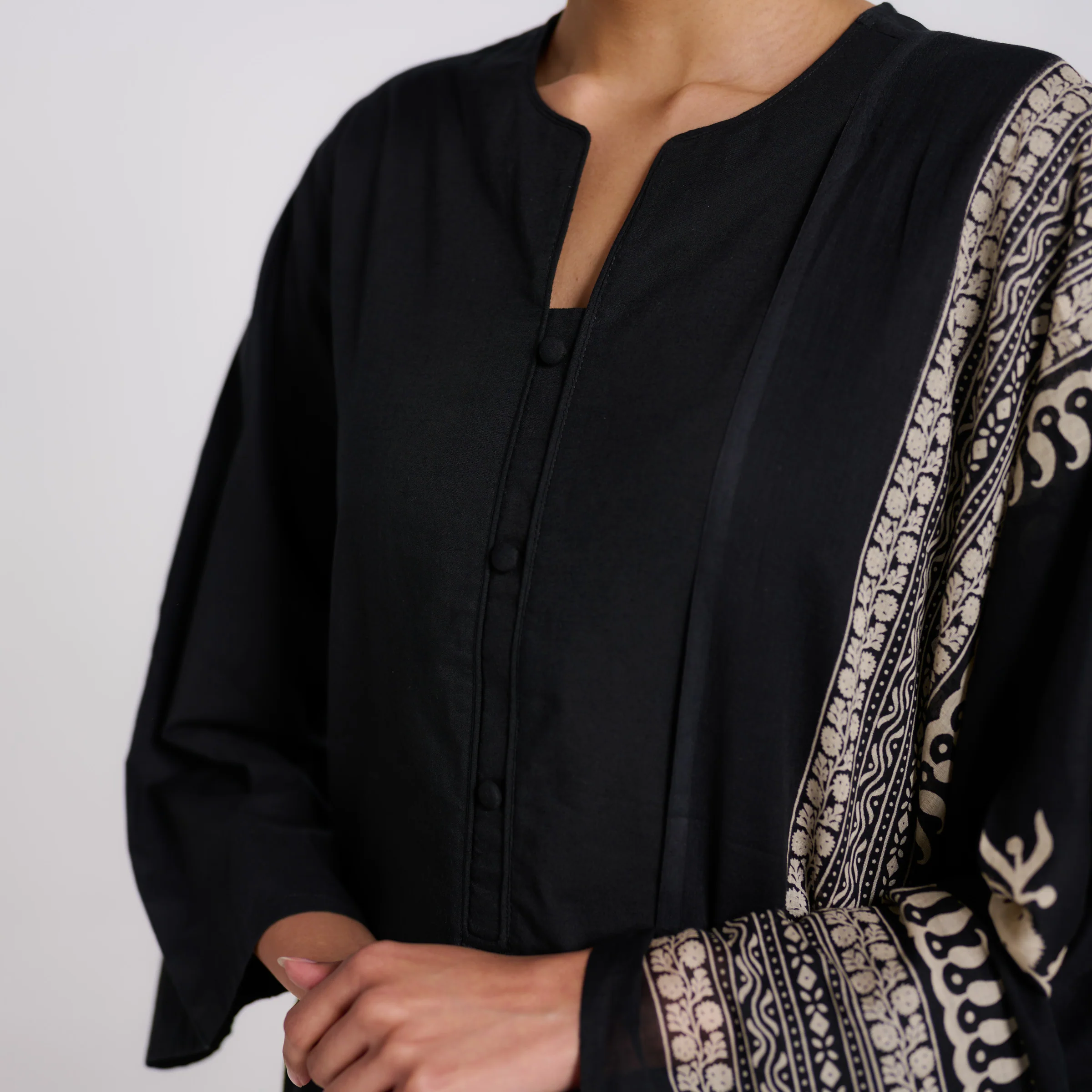 Classic Black Bagh Printed Pure Cotton Kurta Set with Dupatta - Image 3