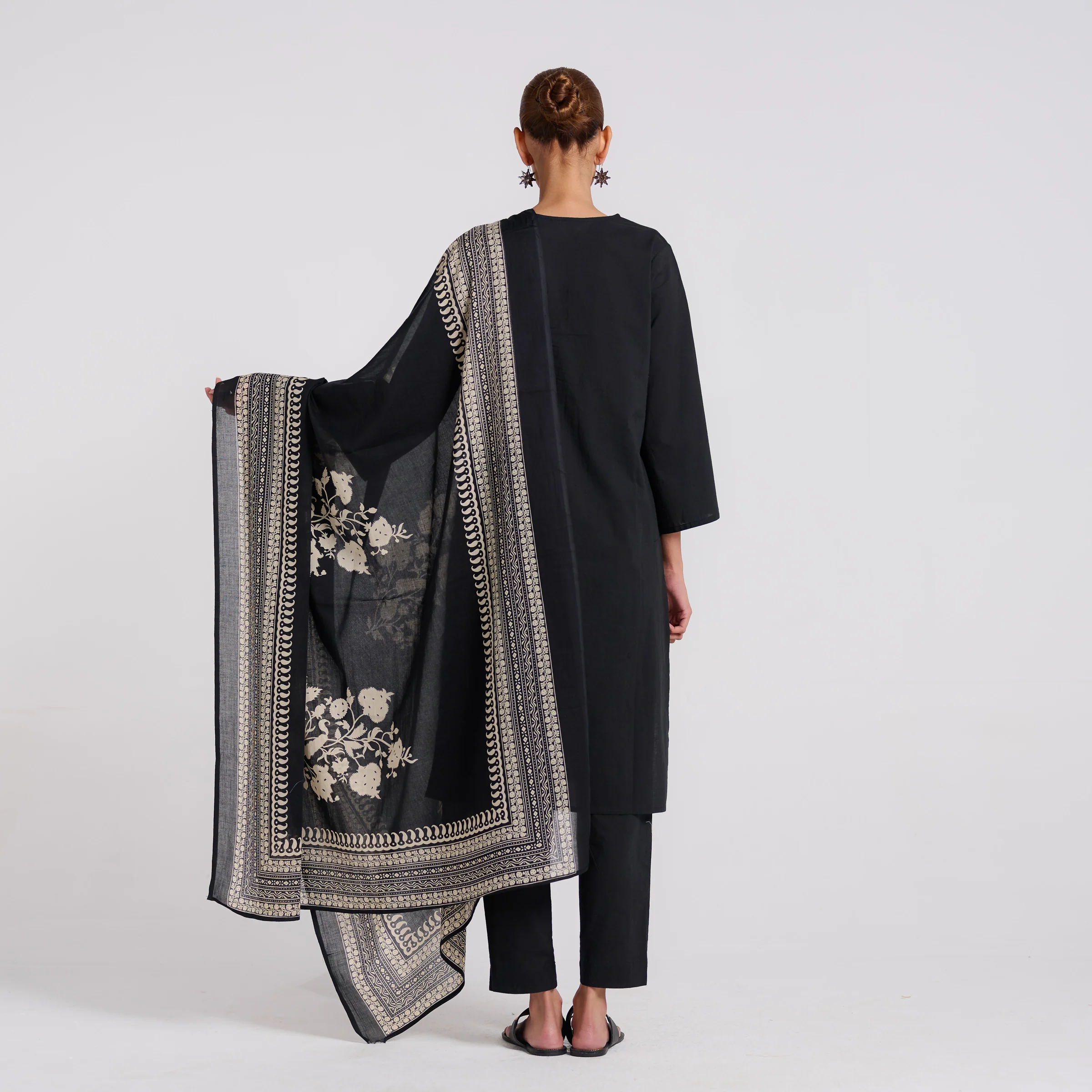 Classic Black Bagh Printed Pure Cotton Kurta Set with Dupatta - Image 6