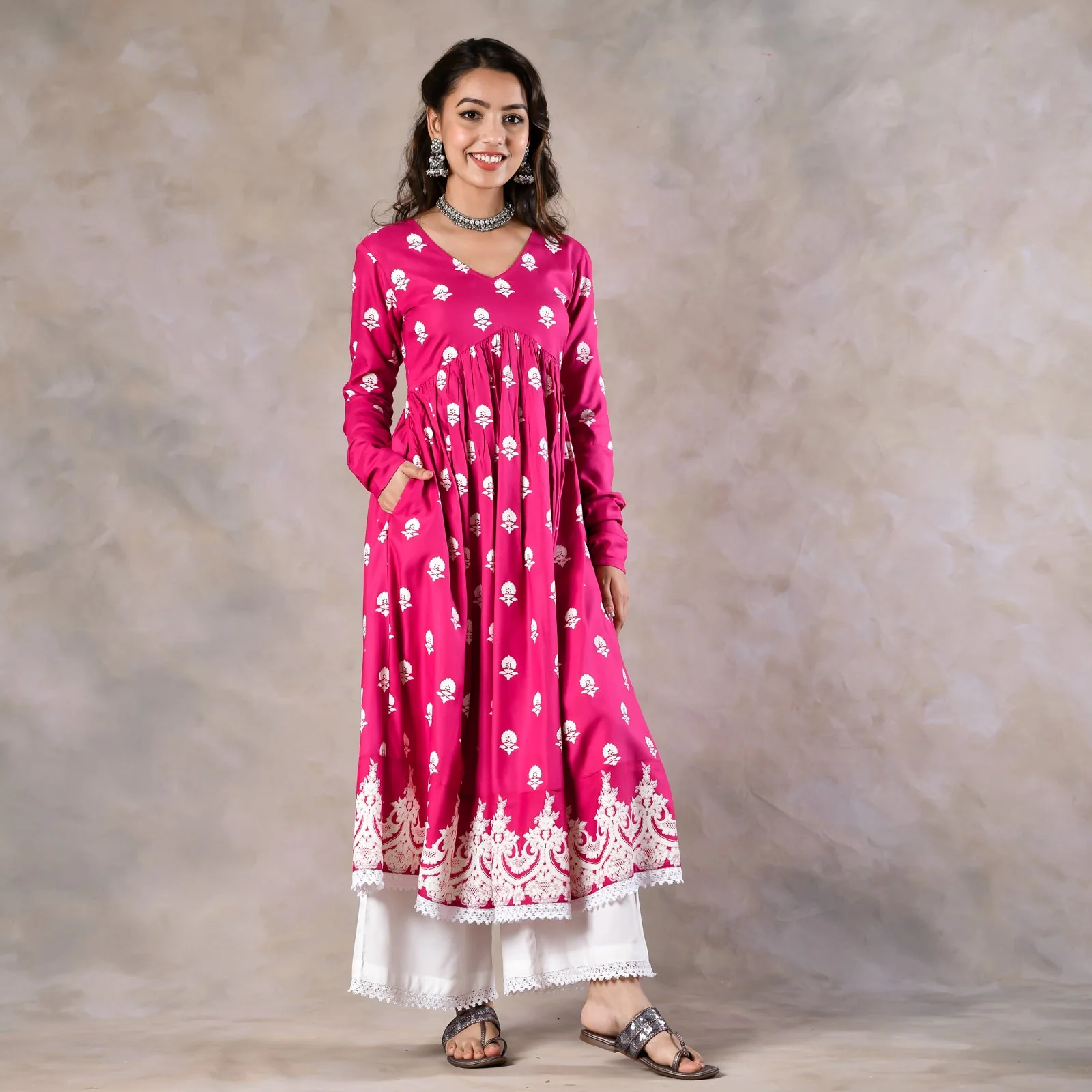 Pink Front Gathered Kurta - Image 4