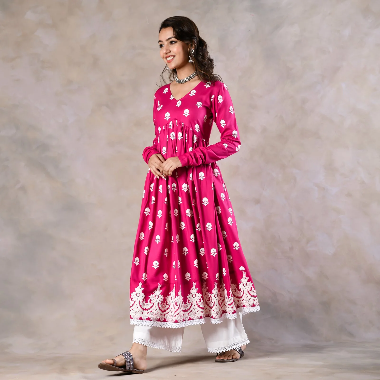 Pink Front Gathered Kurta - Image 5