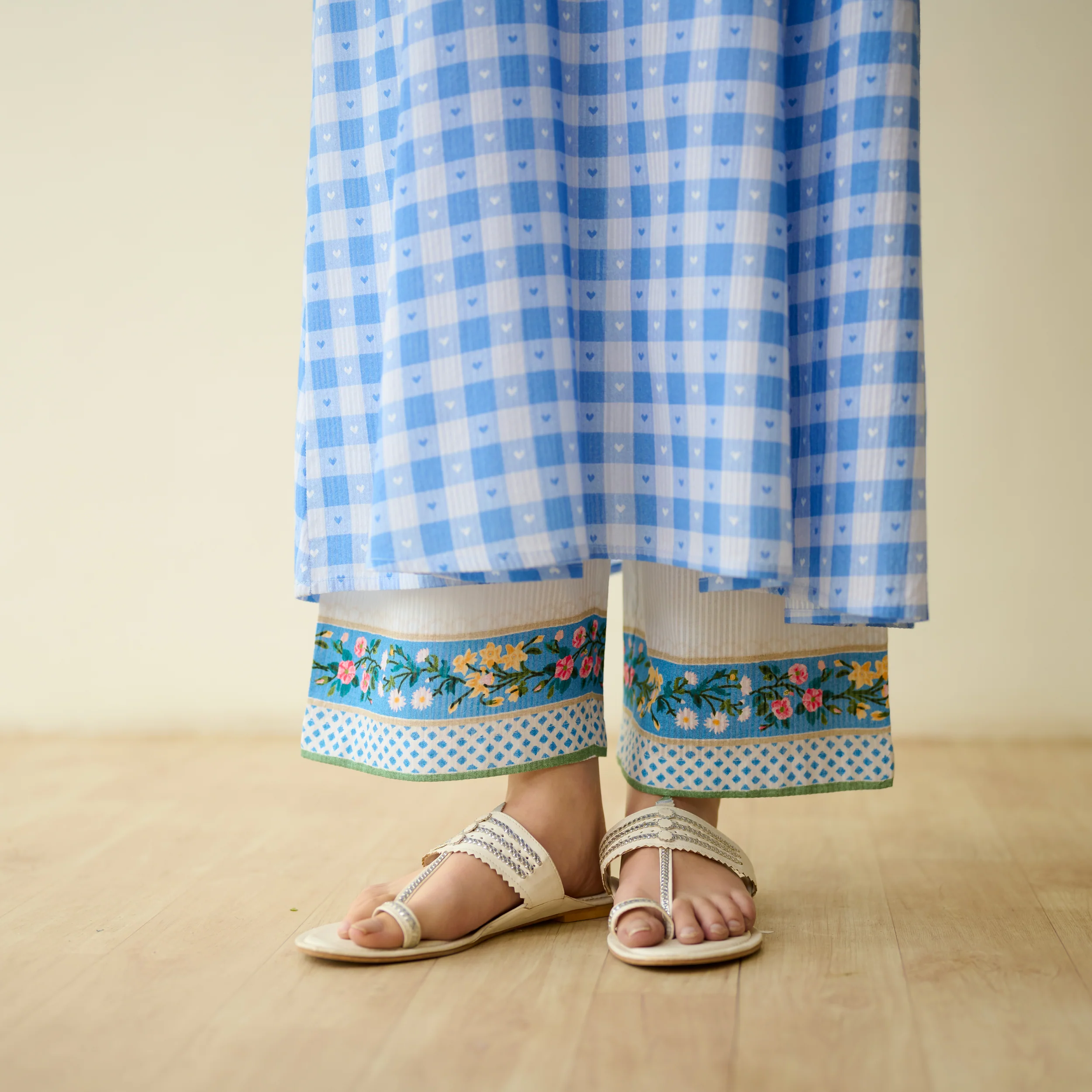 Countryside Seersucker Cotton Kurta Set - Aasmaani Blue - Image 3