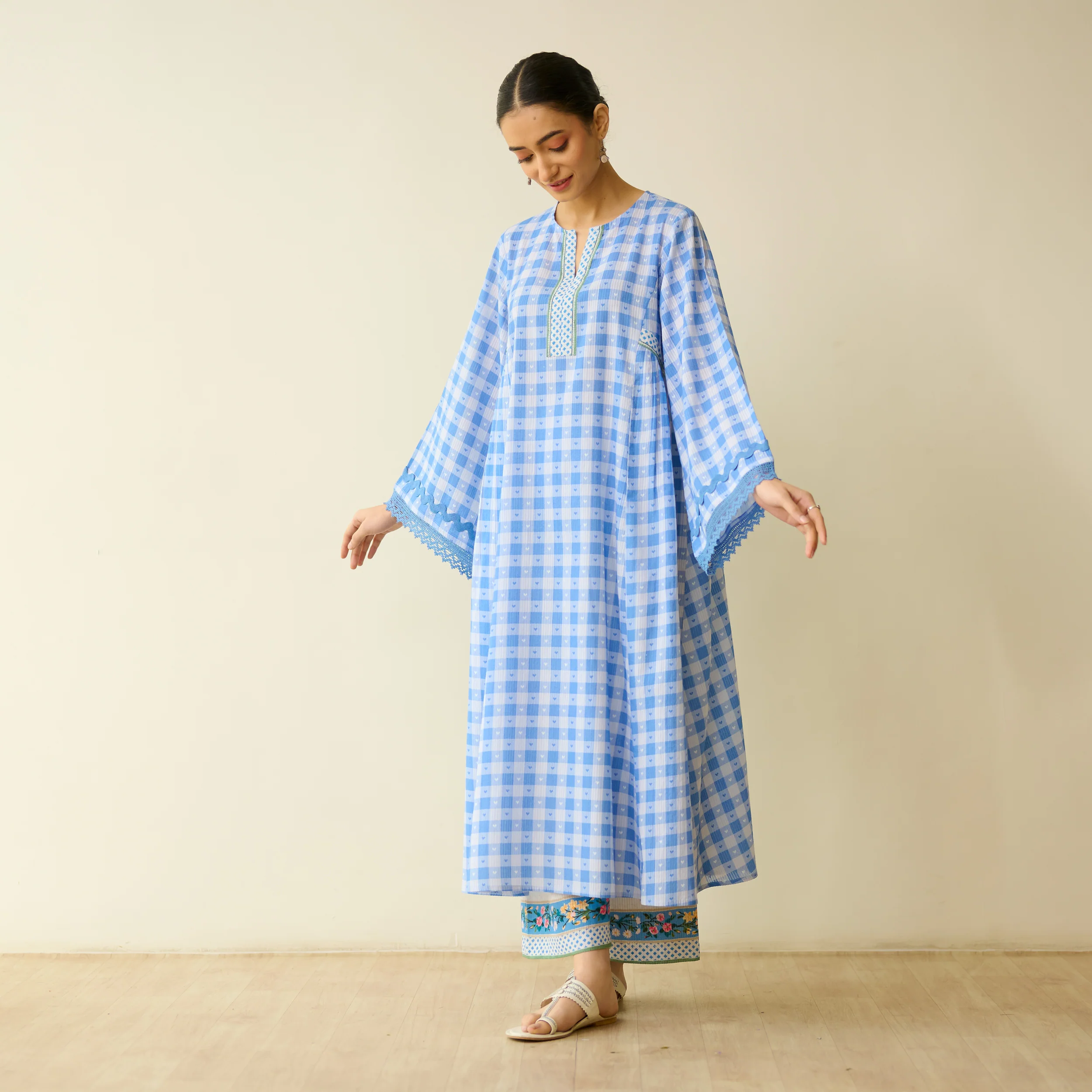 Countryside Seersucker Cotton Kurta Set - Aasmaani Blue - Image 4