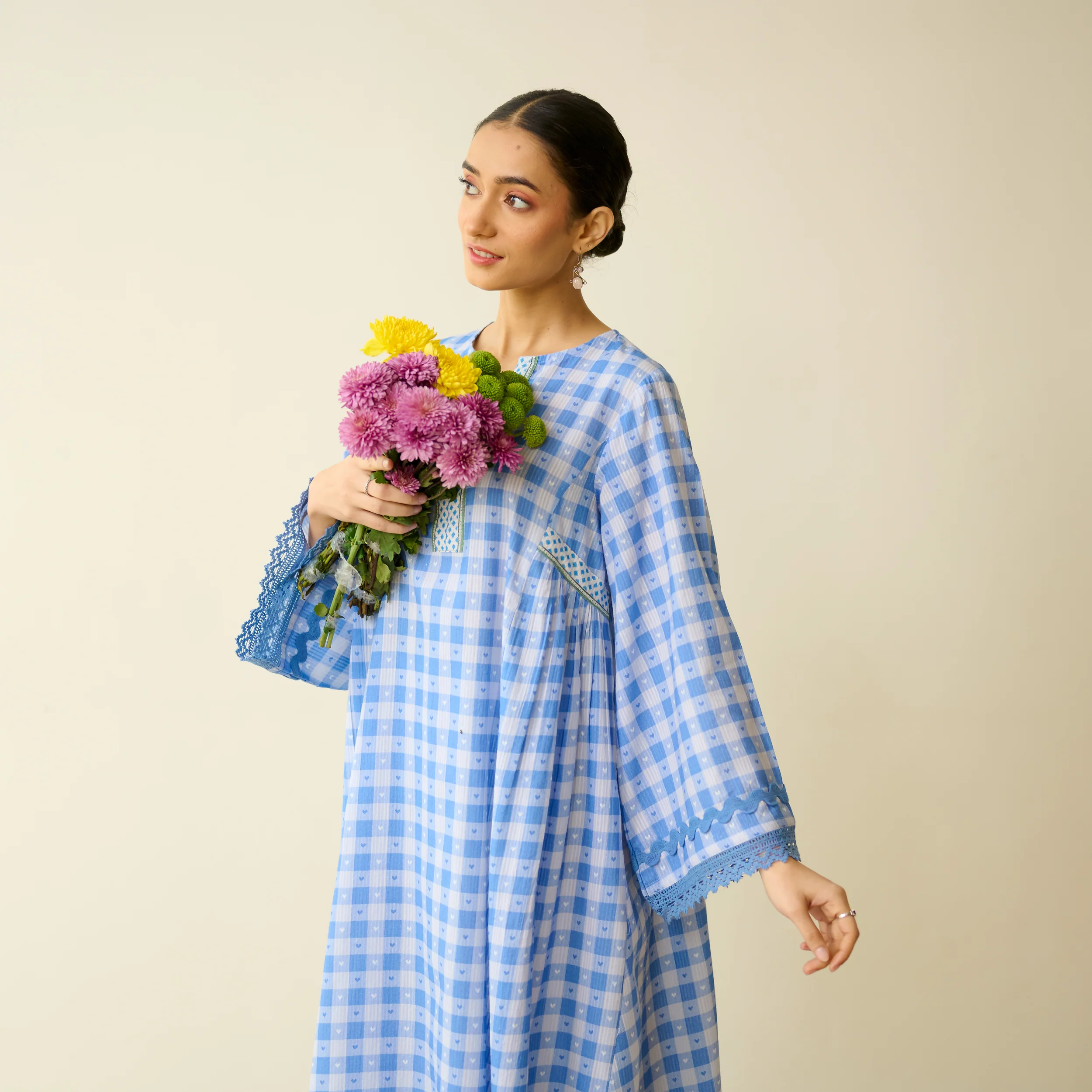 Countryside Seersucker Cotton Kurta Set - Aasmaani Blue - Image 5