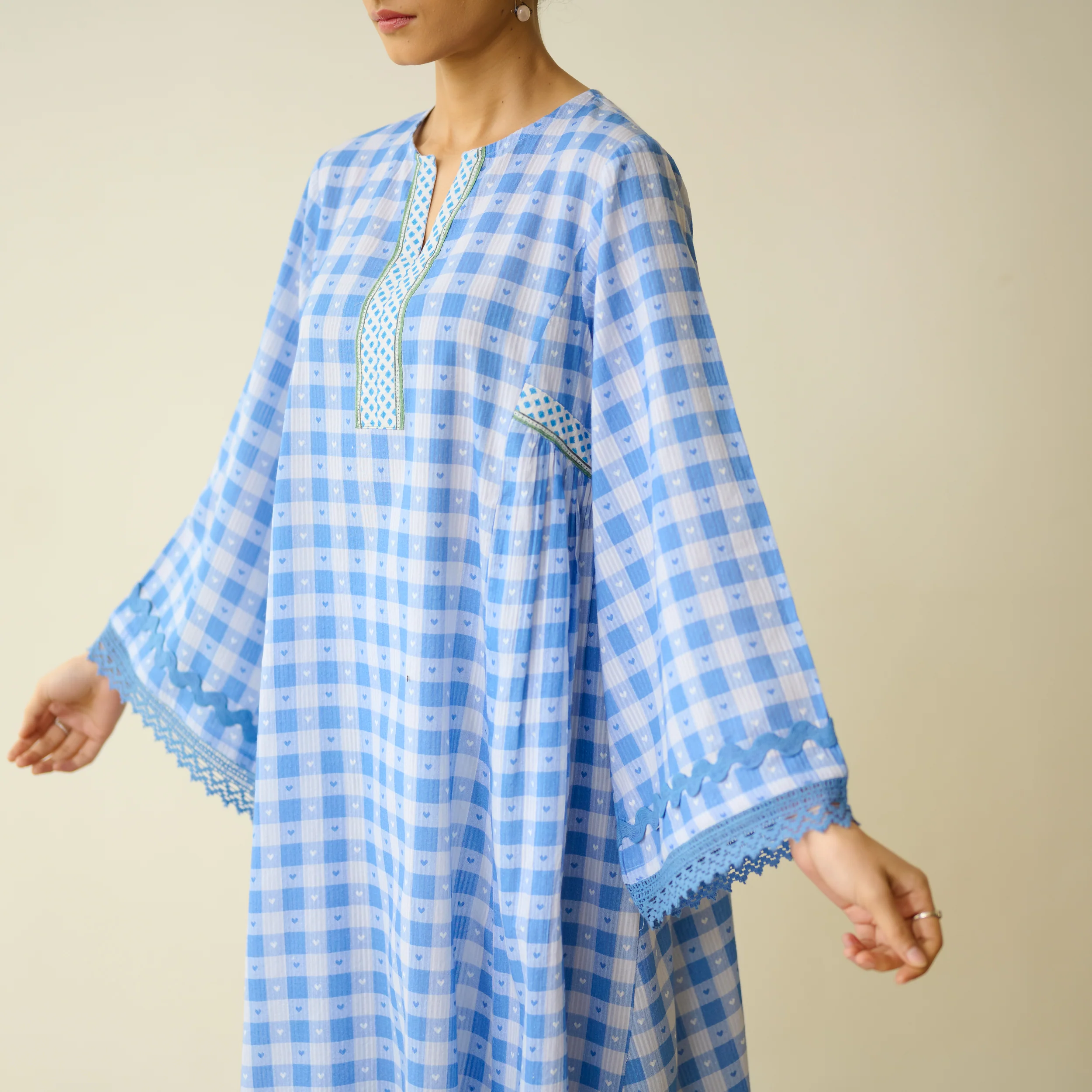 Countryside Seersucker Cotton Kurta Set - Aasmaani Blue - Image 6