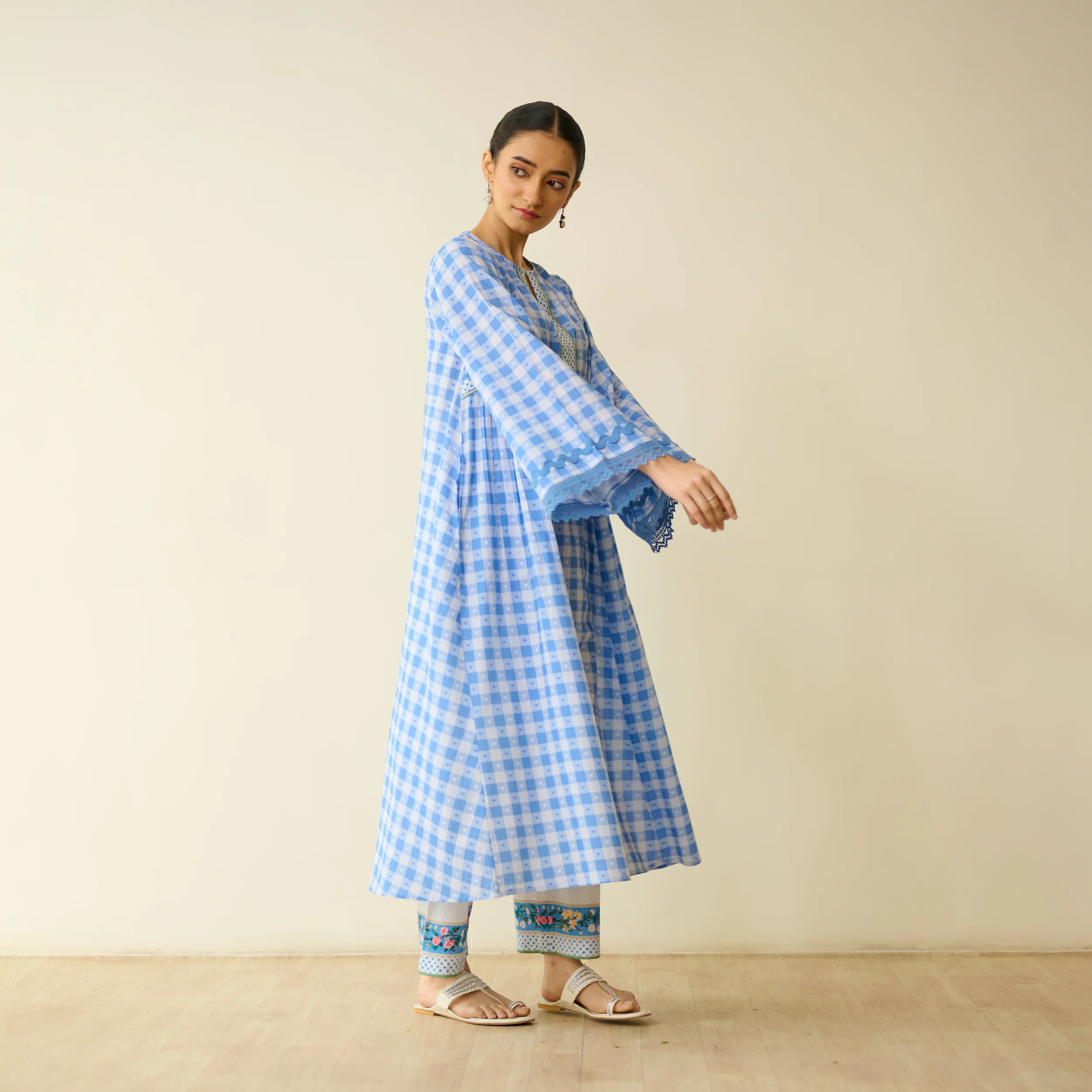 Countryside Seersucker Cotton Kurta Set - Aasmaani Blue - Image 7