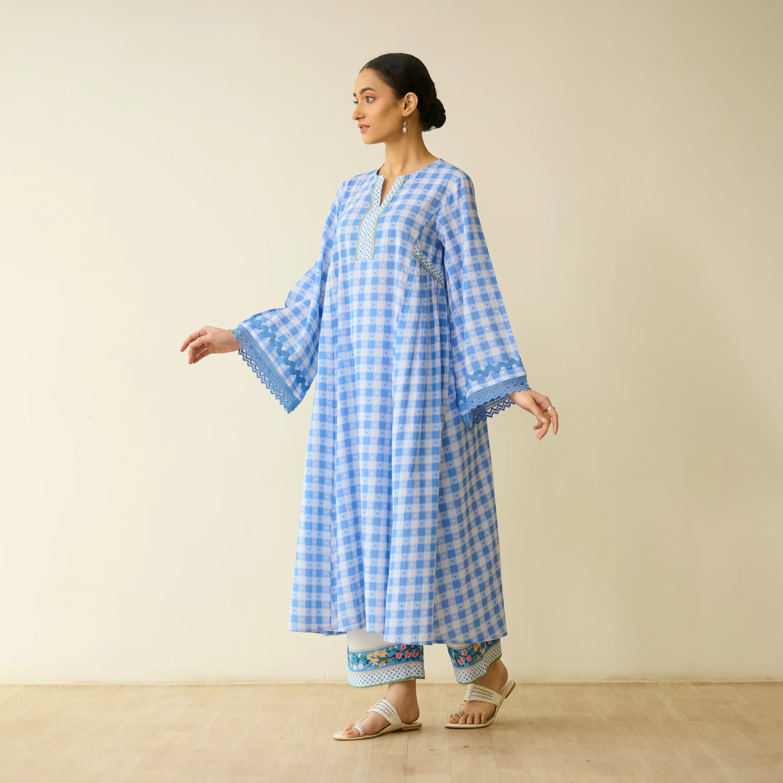 Countryside Seersucker Cotton Kurta Set - Aasmaani Blue - Image 8