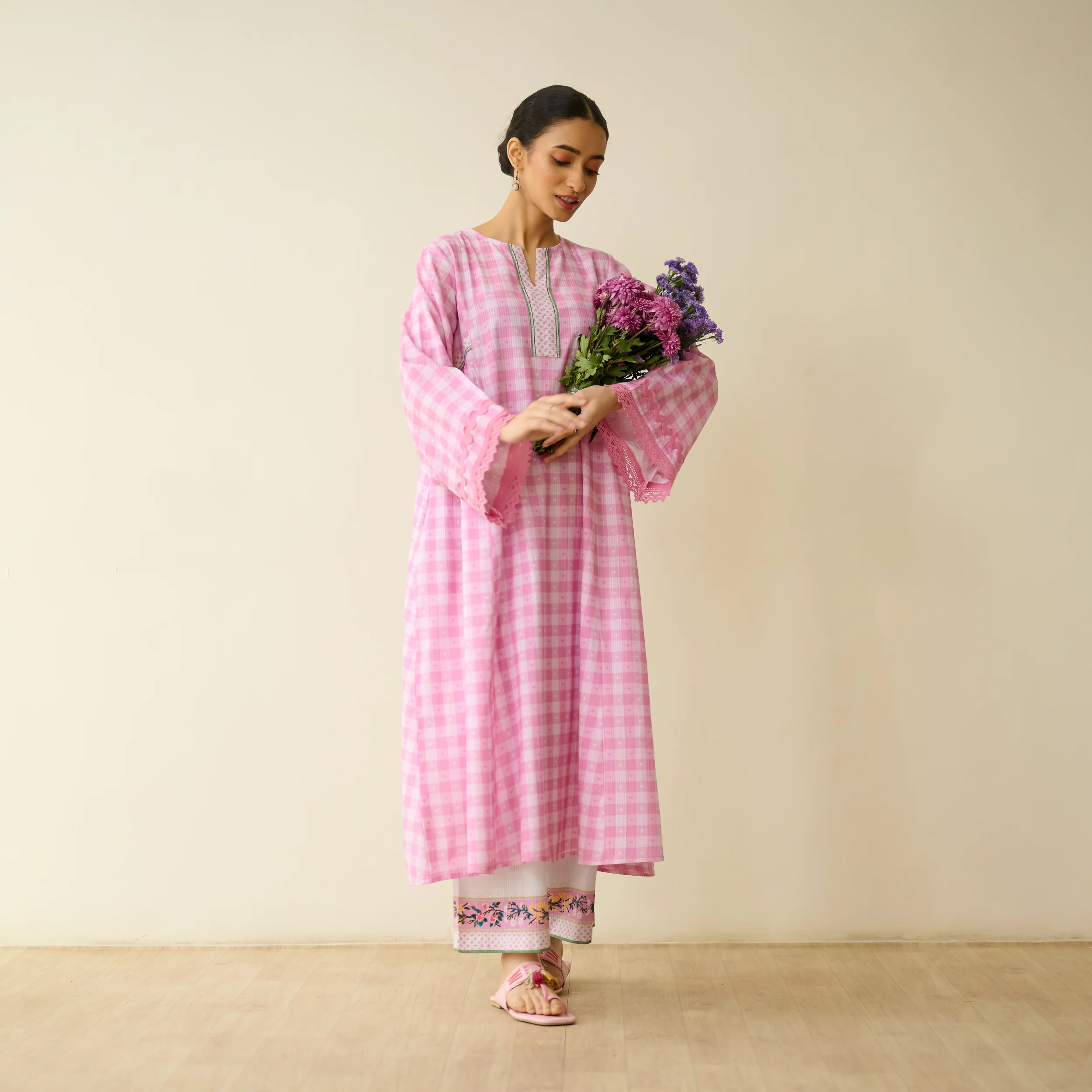 Countryside Seersucker Cotton Kurta Set - Baby Pink - Image 11