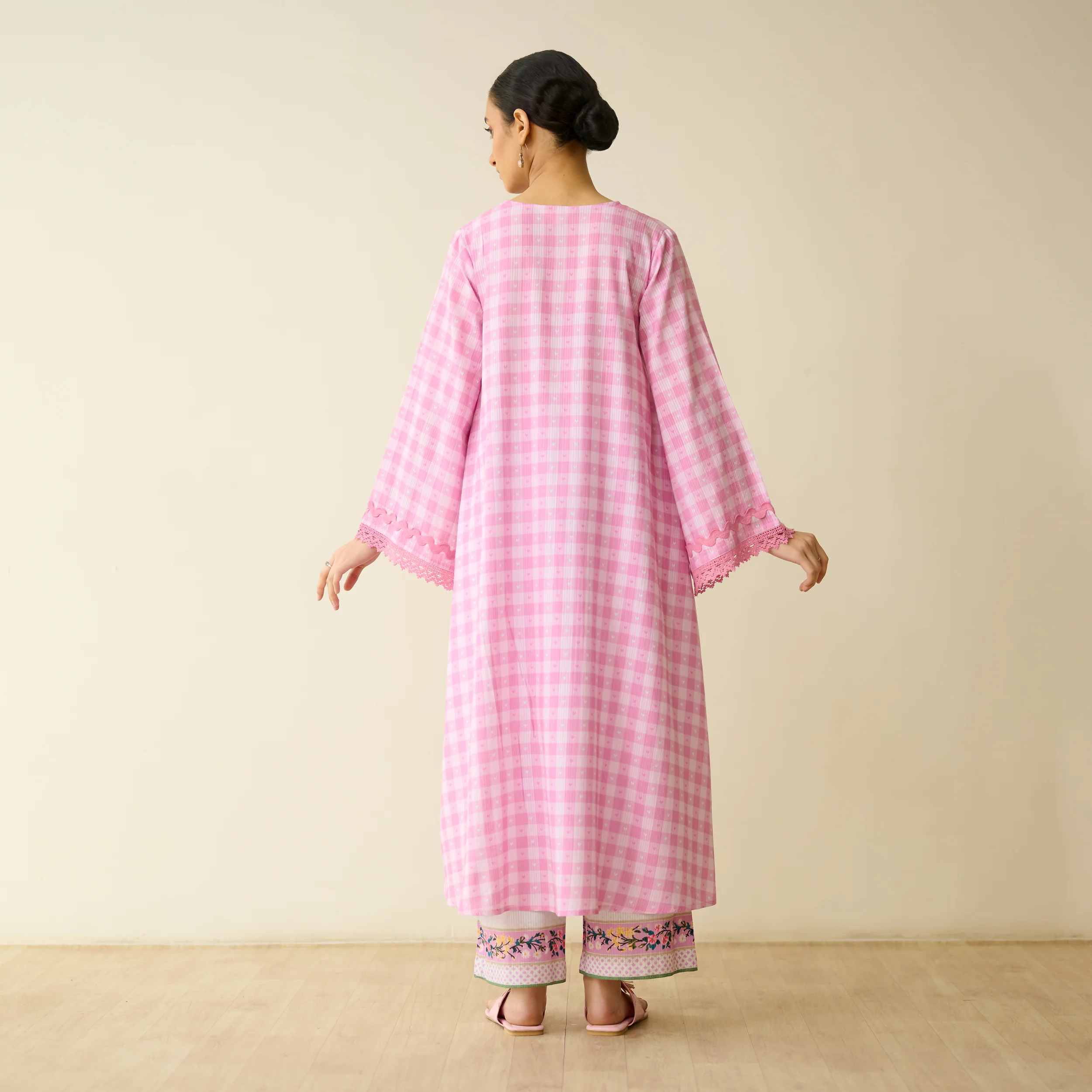 Countryside Seersucker Cotton Kurta Set - Baby Pink - Image 12