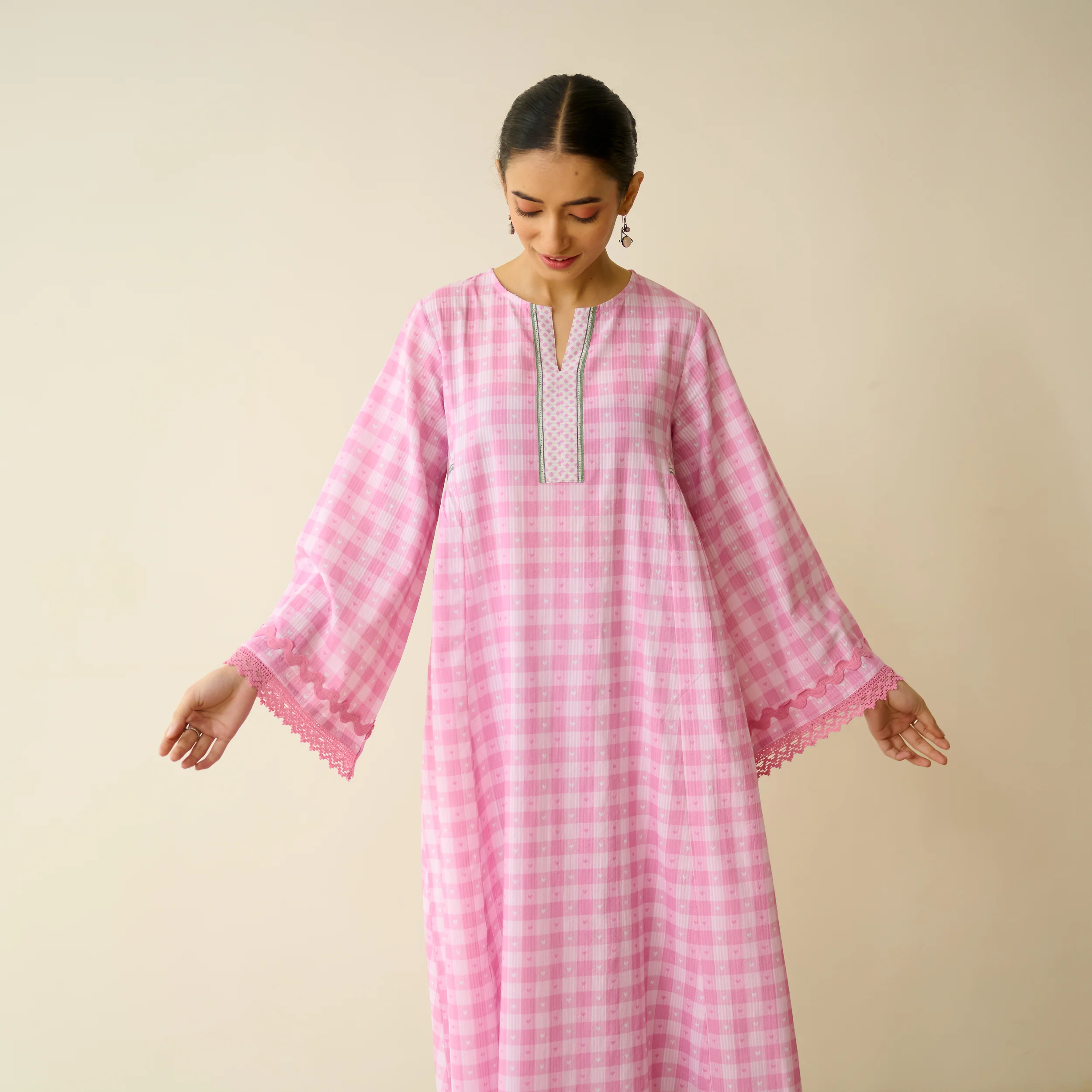 Countryside Seersucker Cotton Kurta Set - Baby Pink - Image 5