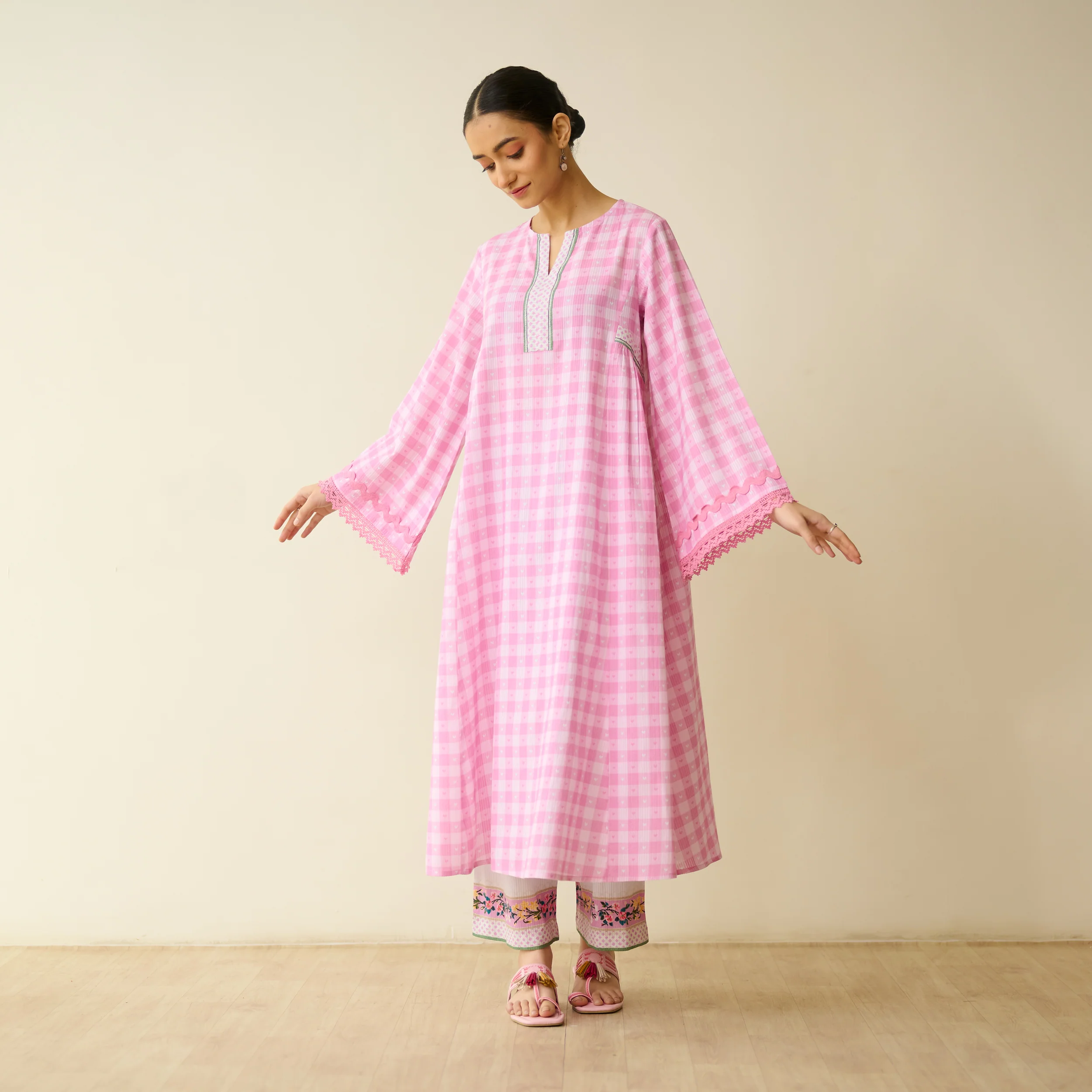 Countryside Seersucker Cotton Kurta Set - Baby Pink - Image 6