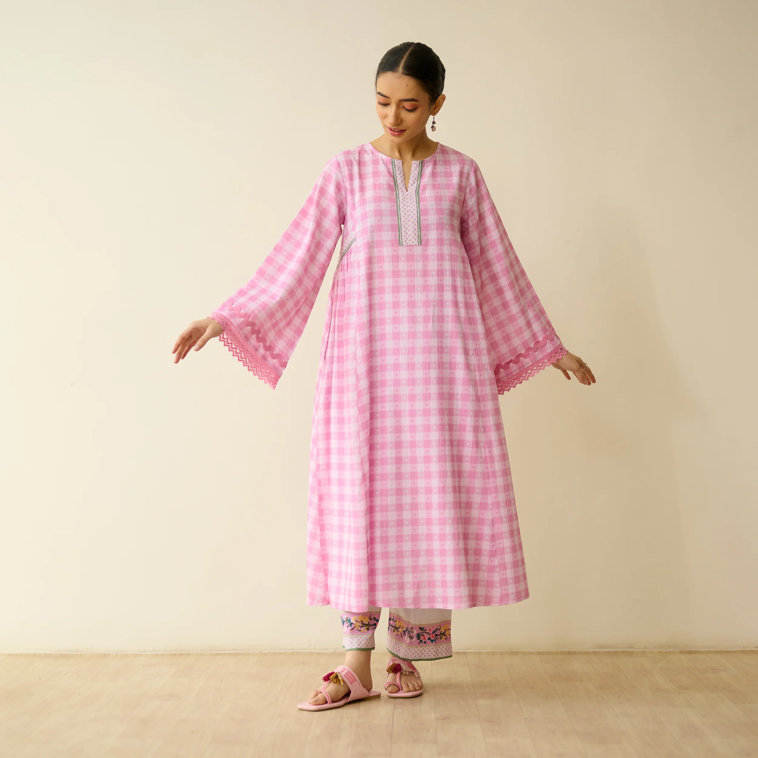 Countryside Seersucker Cotton Kurta Set - Baby Pink - Image 7