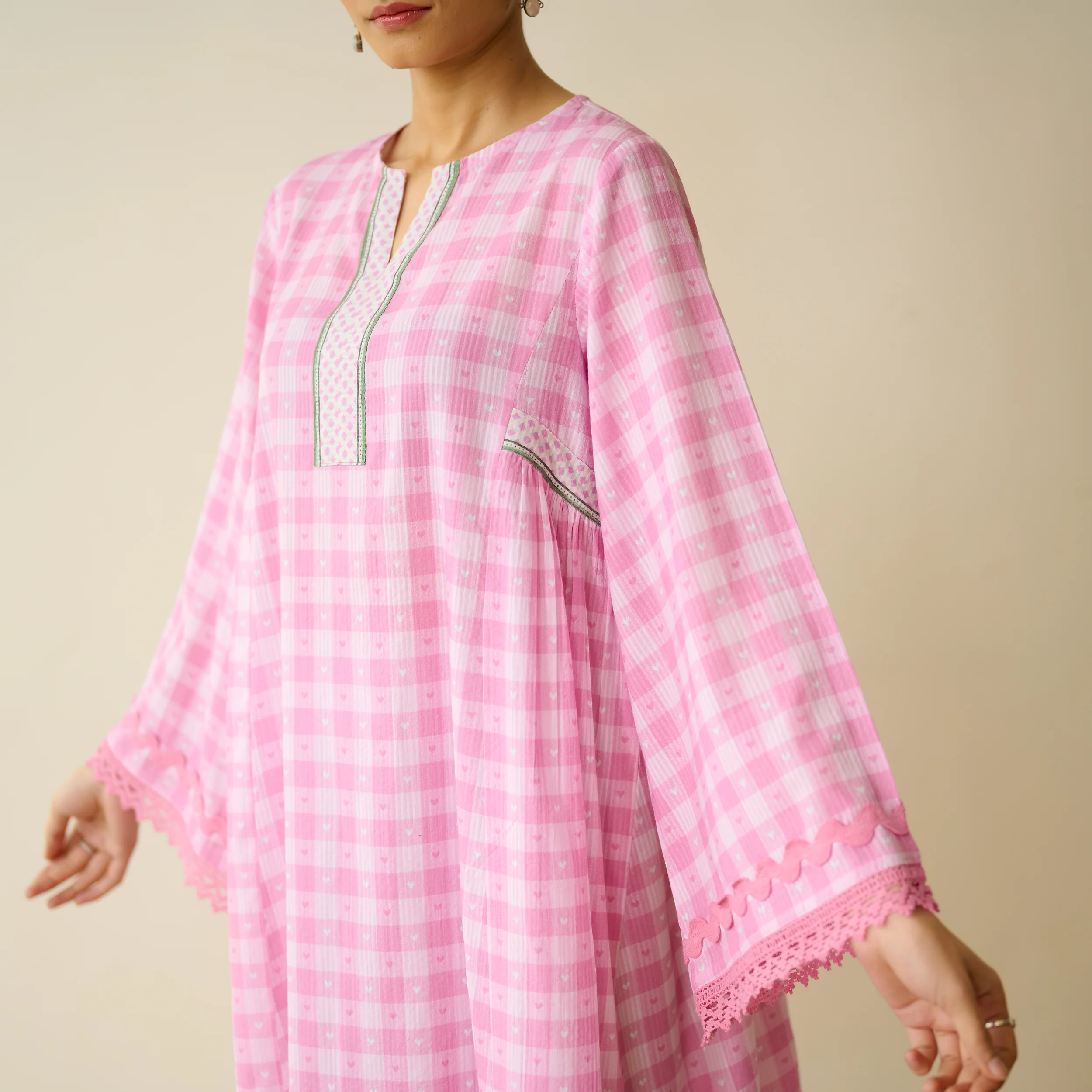 Countryside Seersucker Cotton Kurta Set - Baby Pink - Image 8