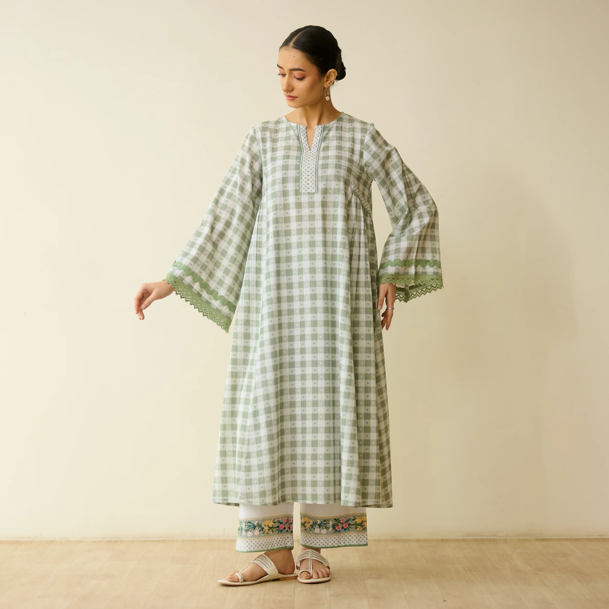 Countryside Seersucker Cotton Kurta Set - Pista Green - Image 6