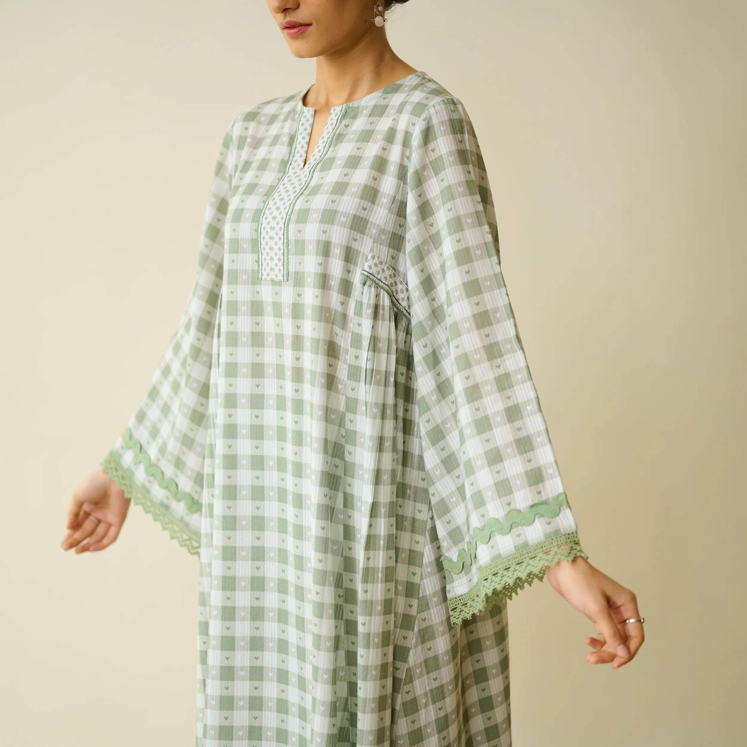 Countryside Seersucker Cotton Kurta Set - Pista Green - Image 7