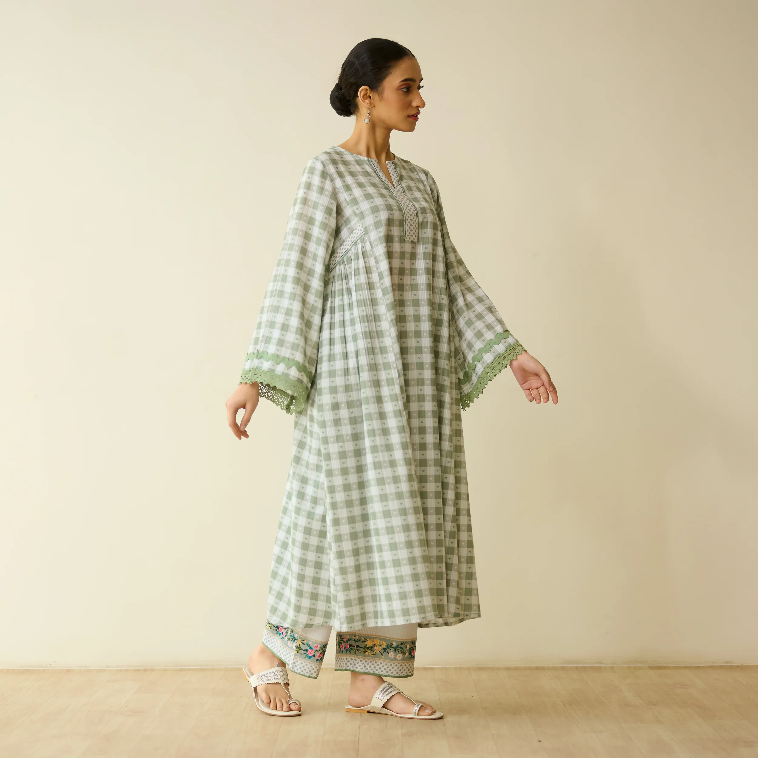 Countryside Seersucker Cotton Kurta Set - Pista Green - Image 8