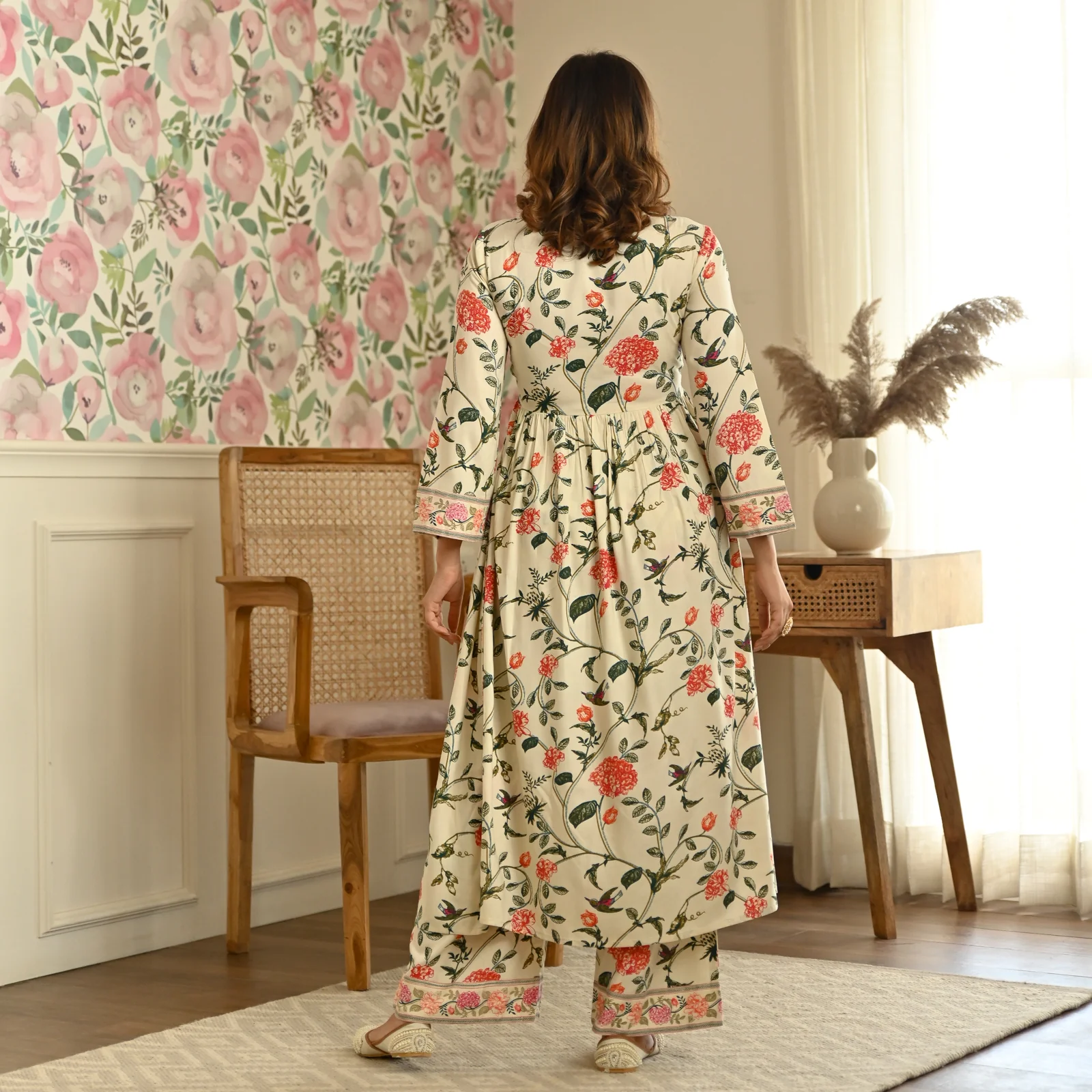 Cream Front Gathered Kurta Pant Co-ord Set - Image 8