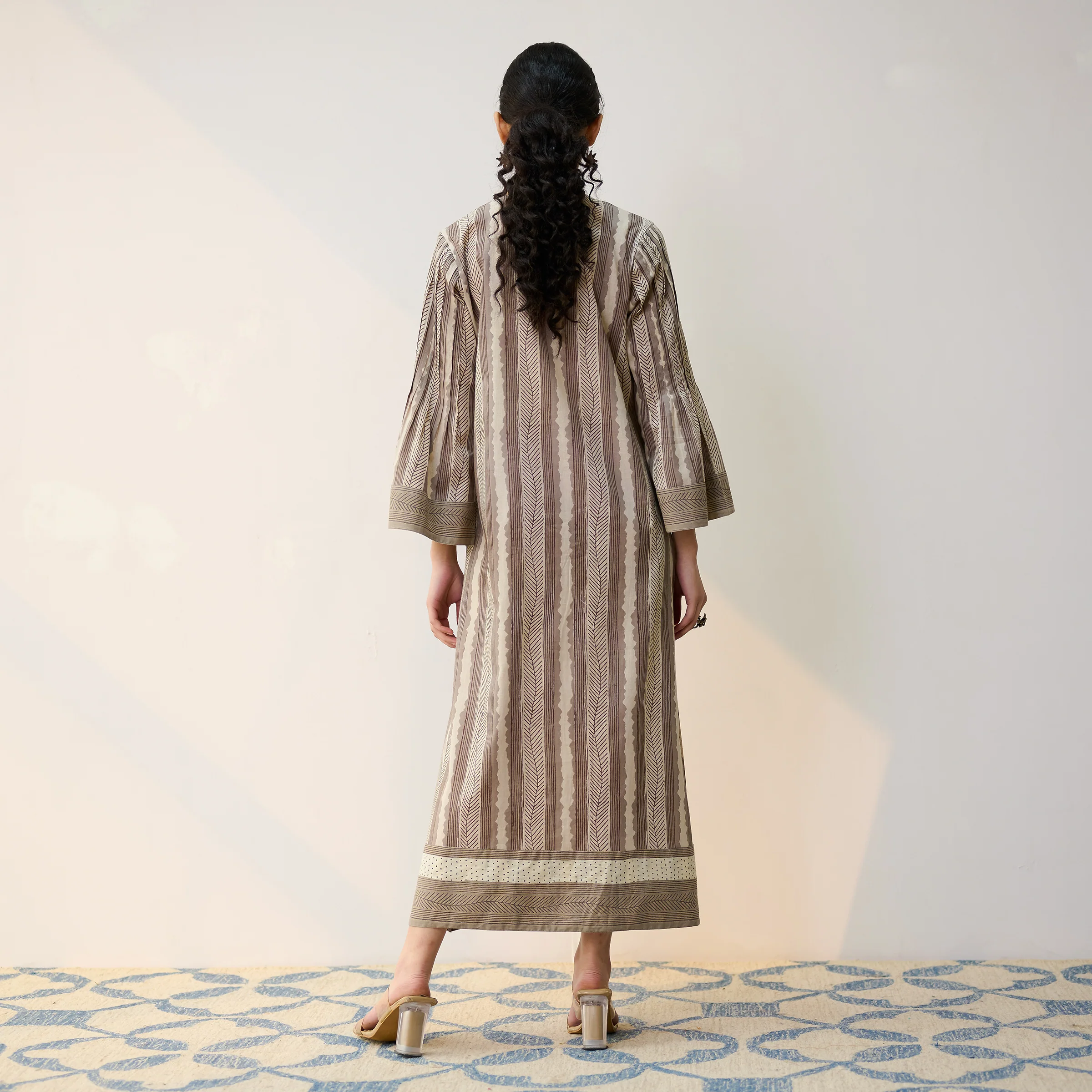 Dabu Inspired Grey Cotton A-line Dress with Pintuck Detail - Image 6