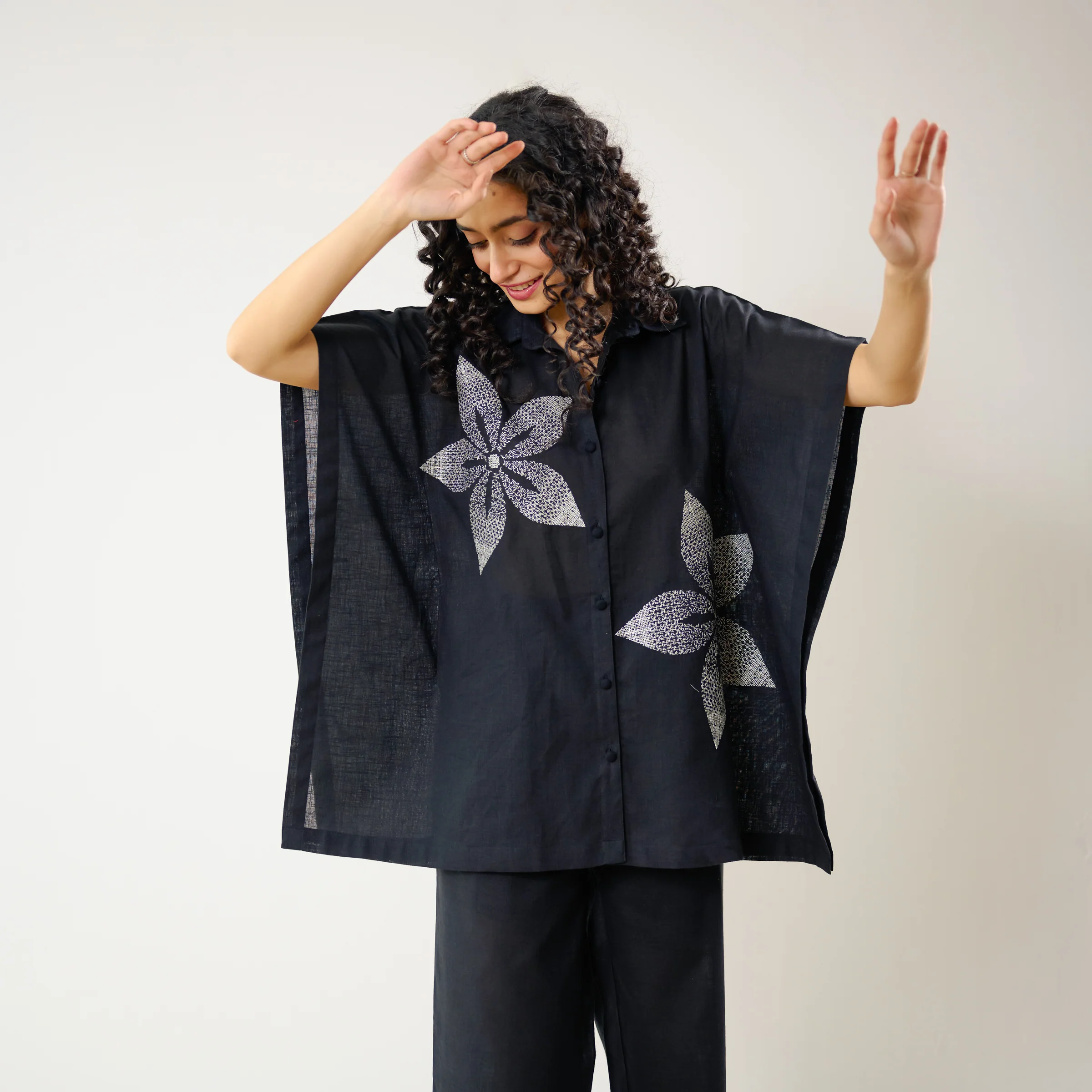 Dahlia Statement Embroidered Cotton Co-ord Set - Black - Image 2