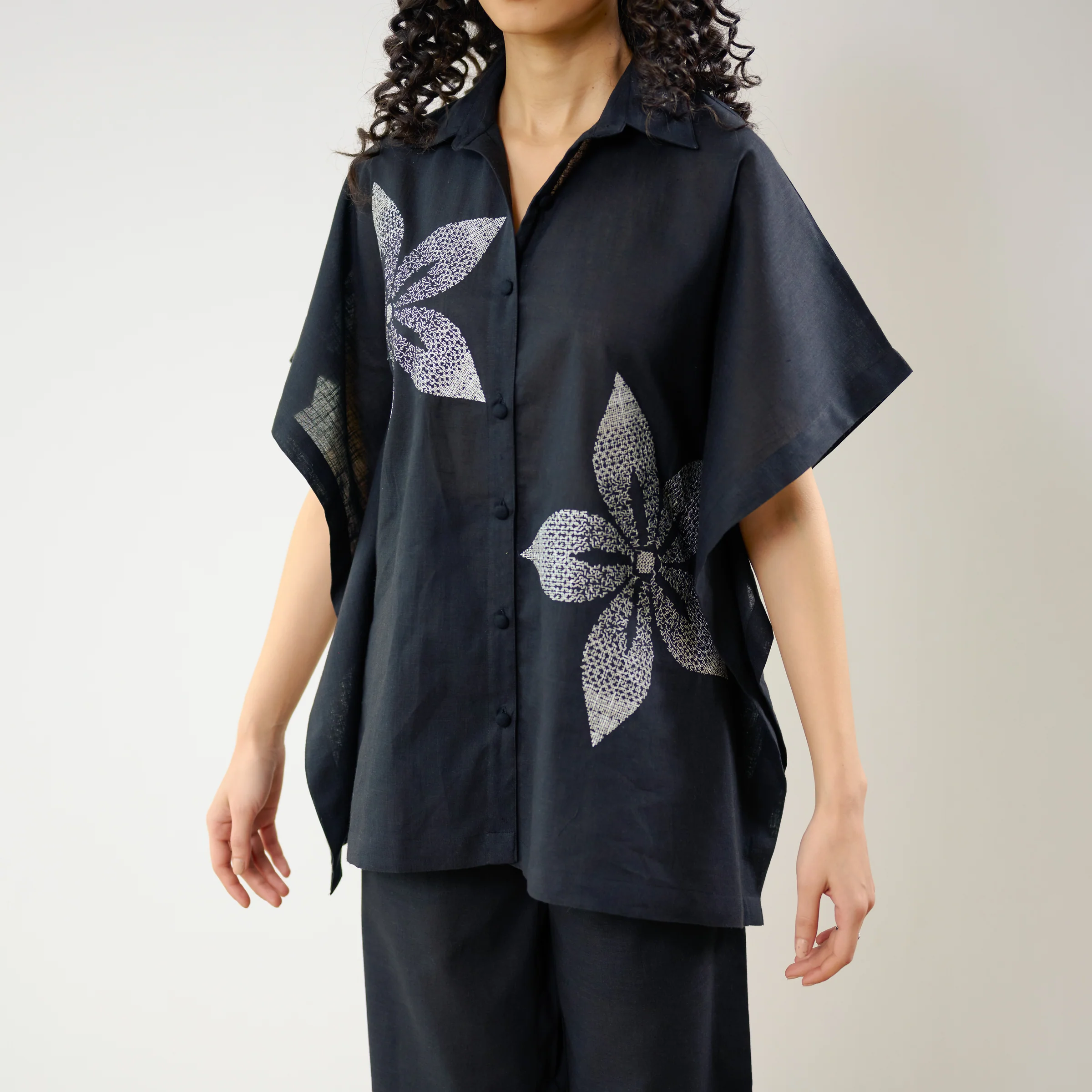 Dahlia Statement Embroidered Cotton Co-ord Set - Black - Image 4