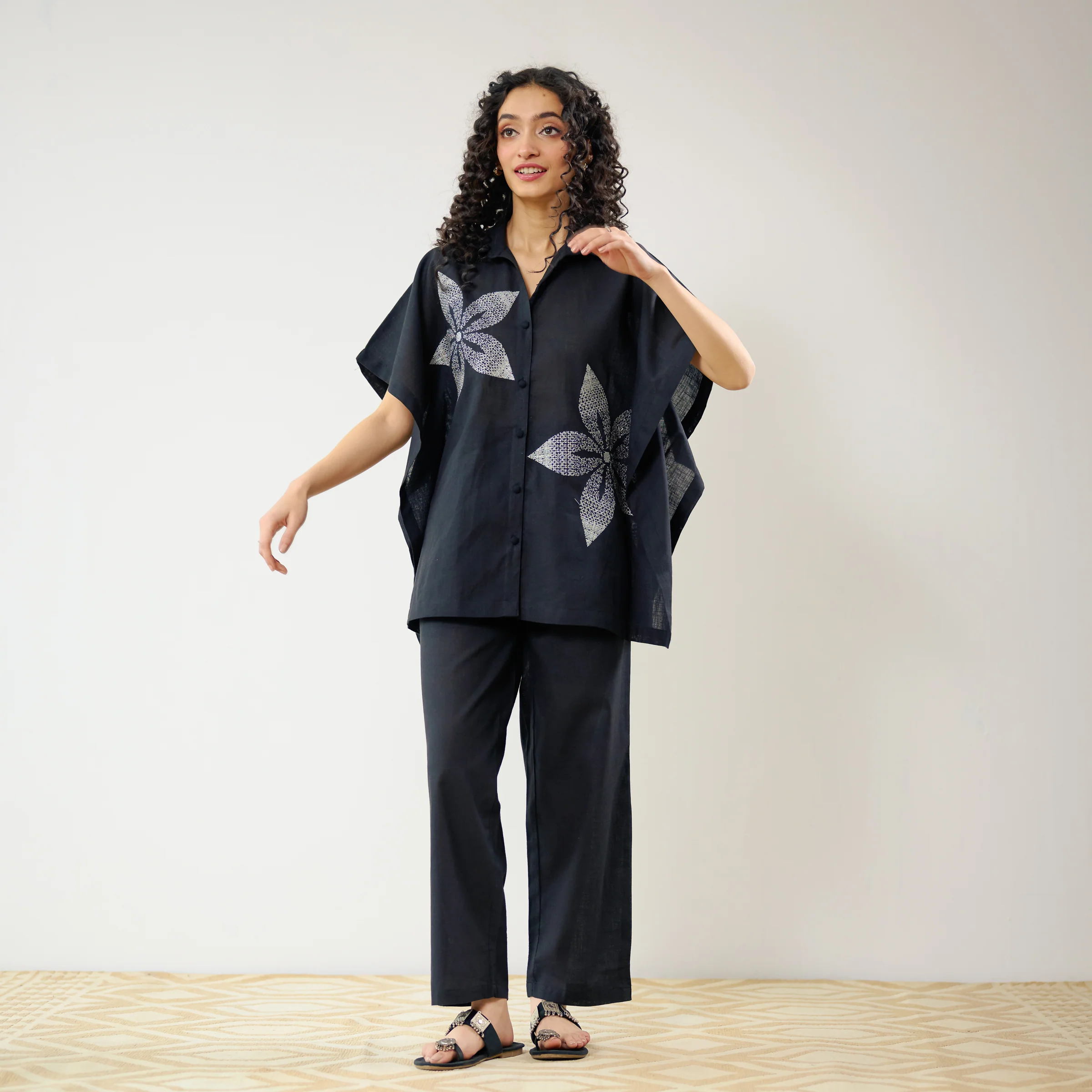 Dahlia Statement Embroidered Cotton Co-ord Set - Black - Image 5