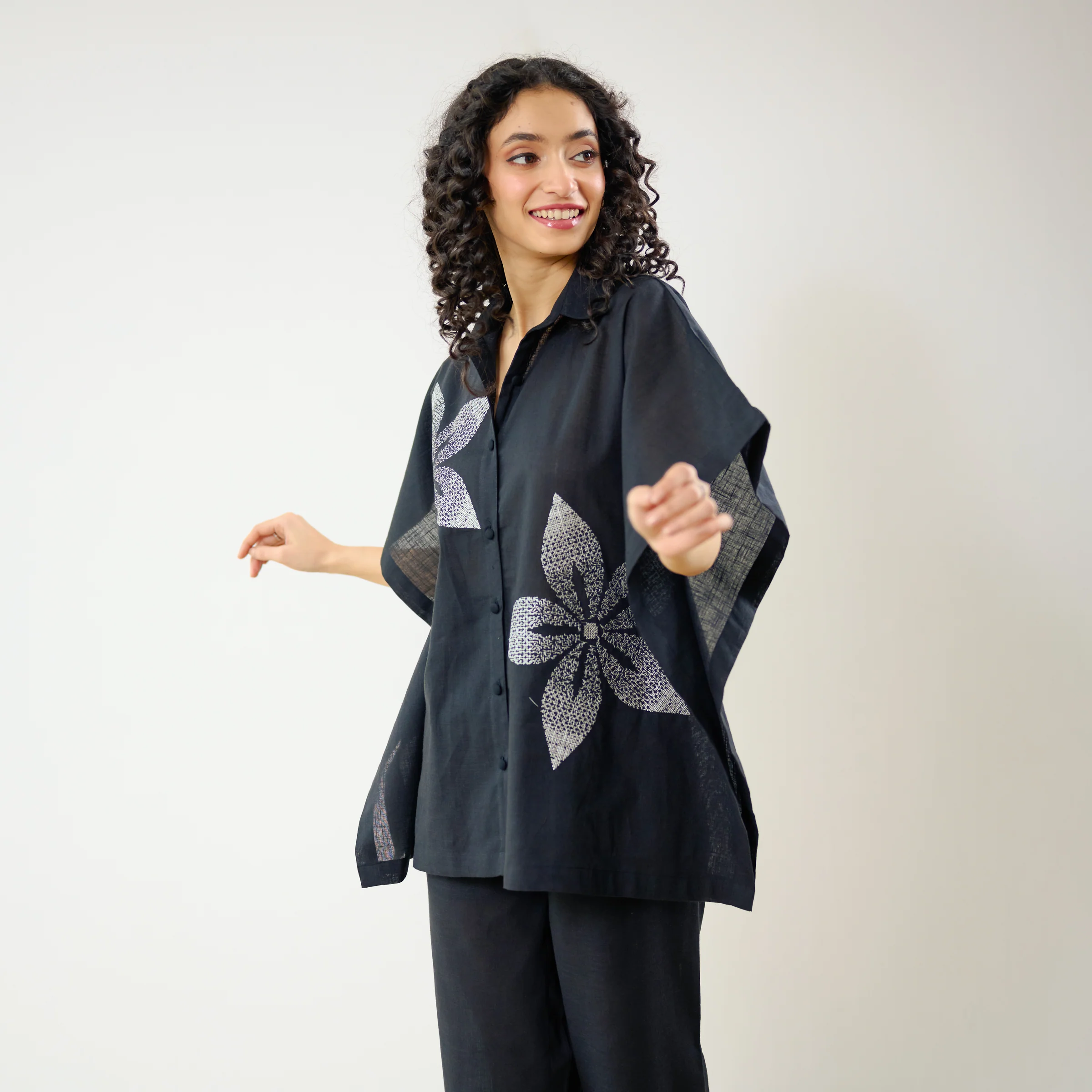 Dahlia Statement Embroidered Cotton Co-ord Set - Black - Image 6