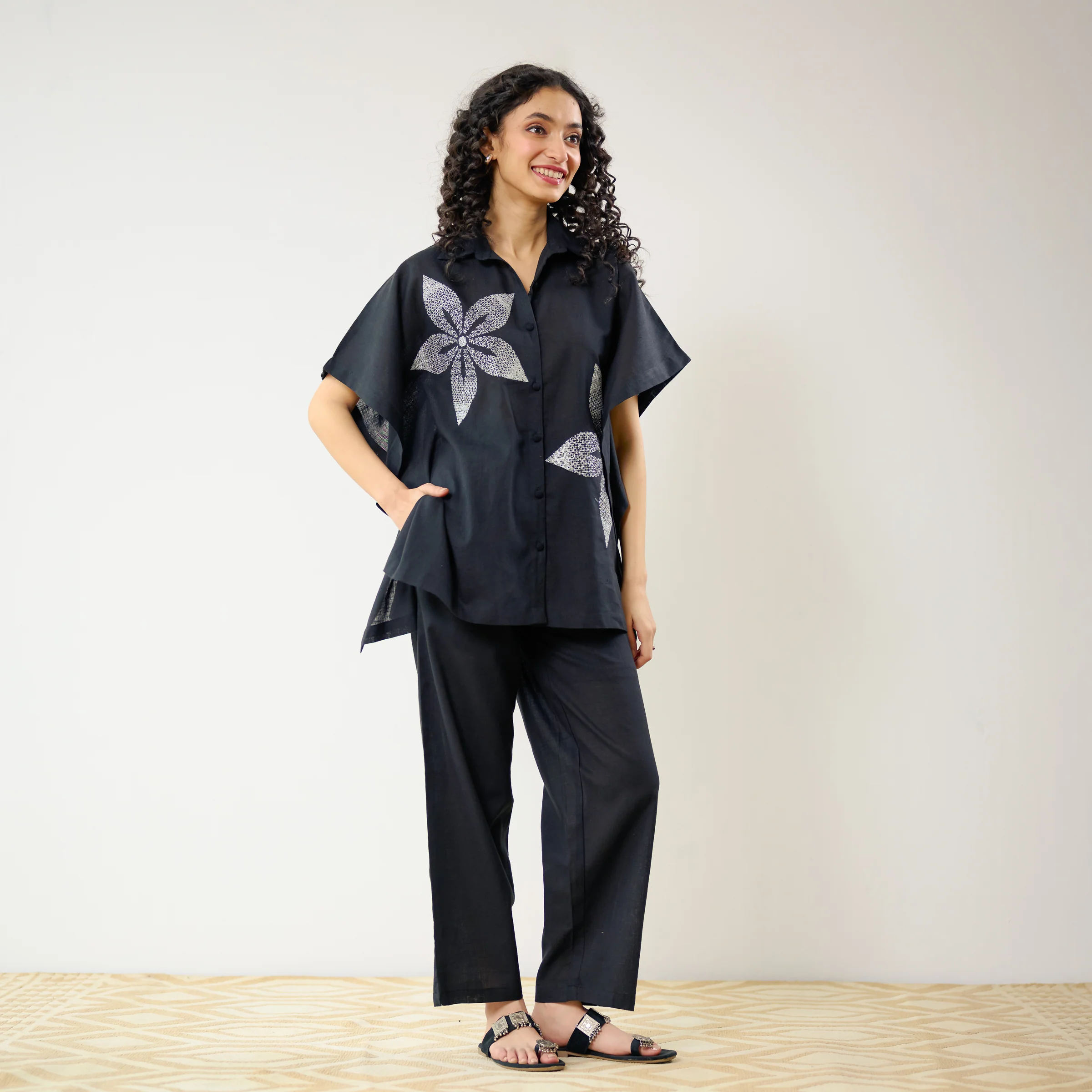 Dahlia Statement Embroidered Cotton Co-ord Set - Black - Image 7
