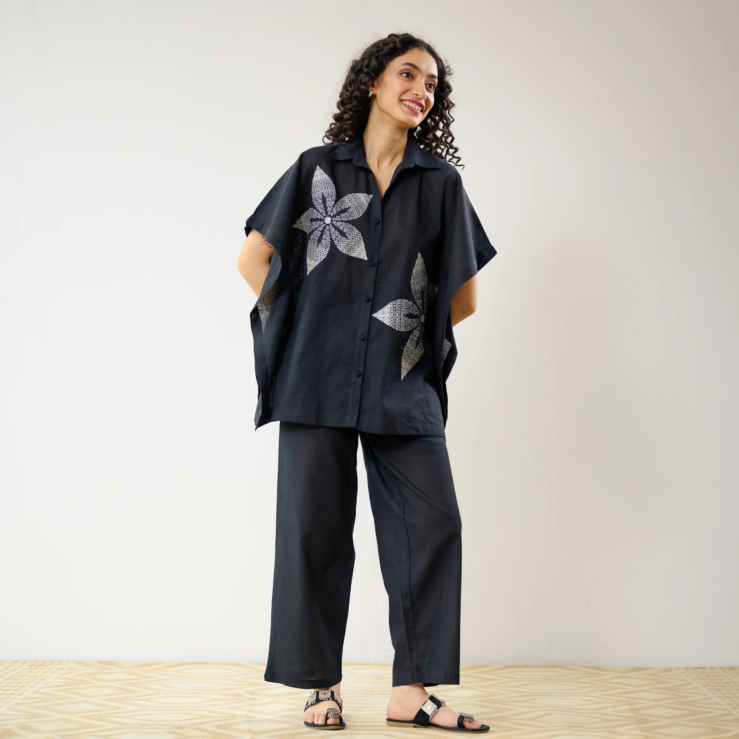 Dahlia Statement Embroidered Cotton Co-ord Set - Black - Image 8