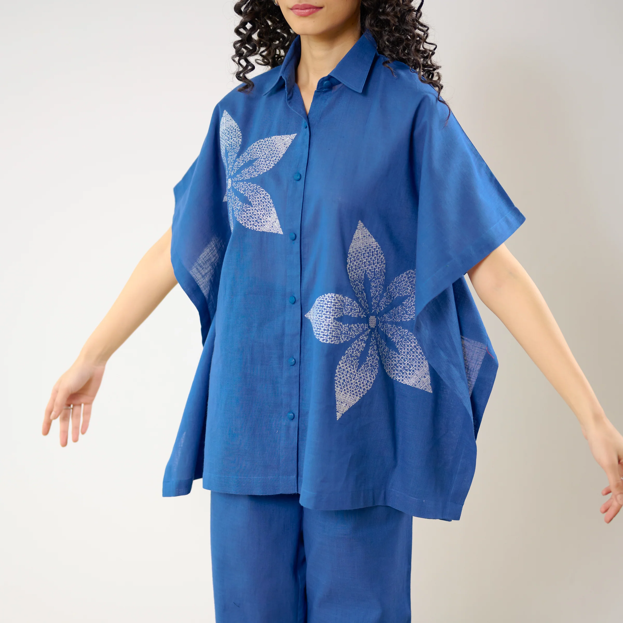 Dahlia Statement Embroidered Cotton Co-ord Set - Electric Blue - Image 2